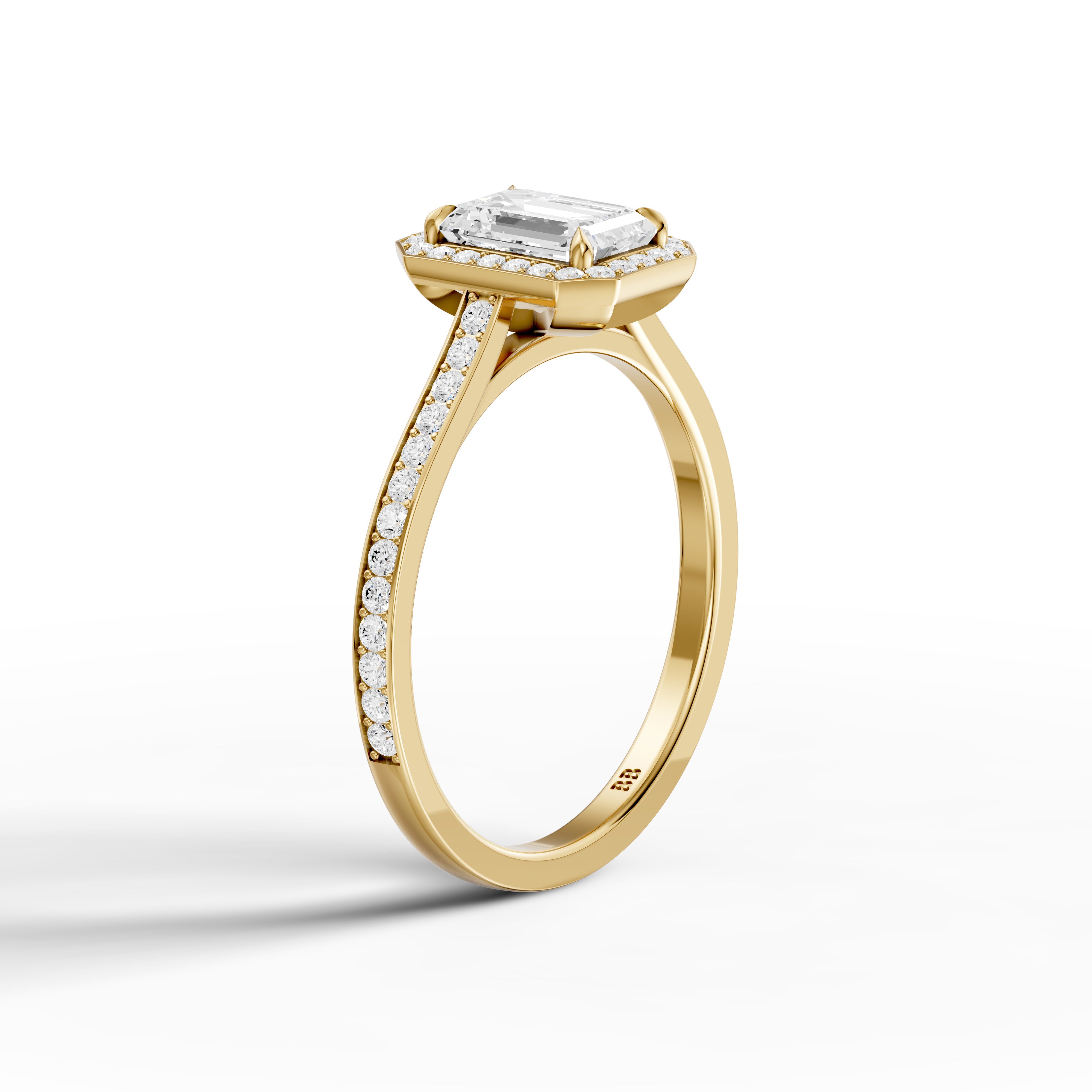 Isabelle Emerald Cut Halo Low Profile Side Stone Moissanite Diamond Ring