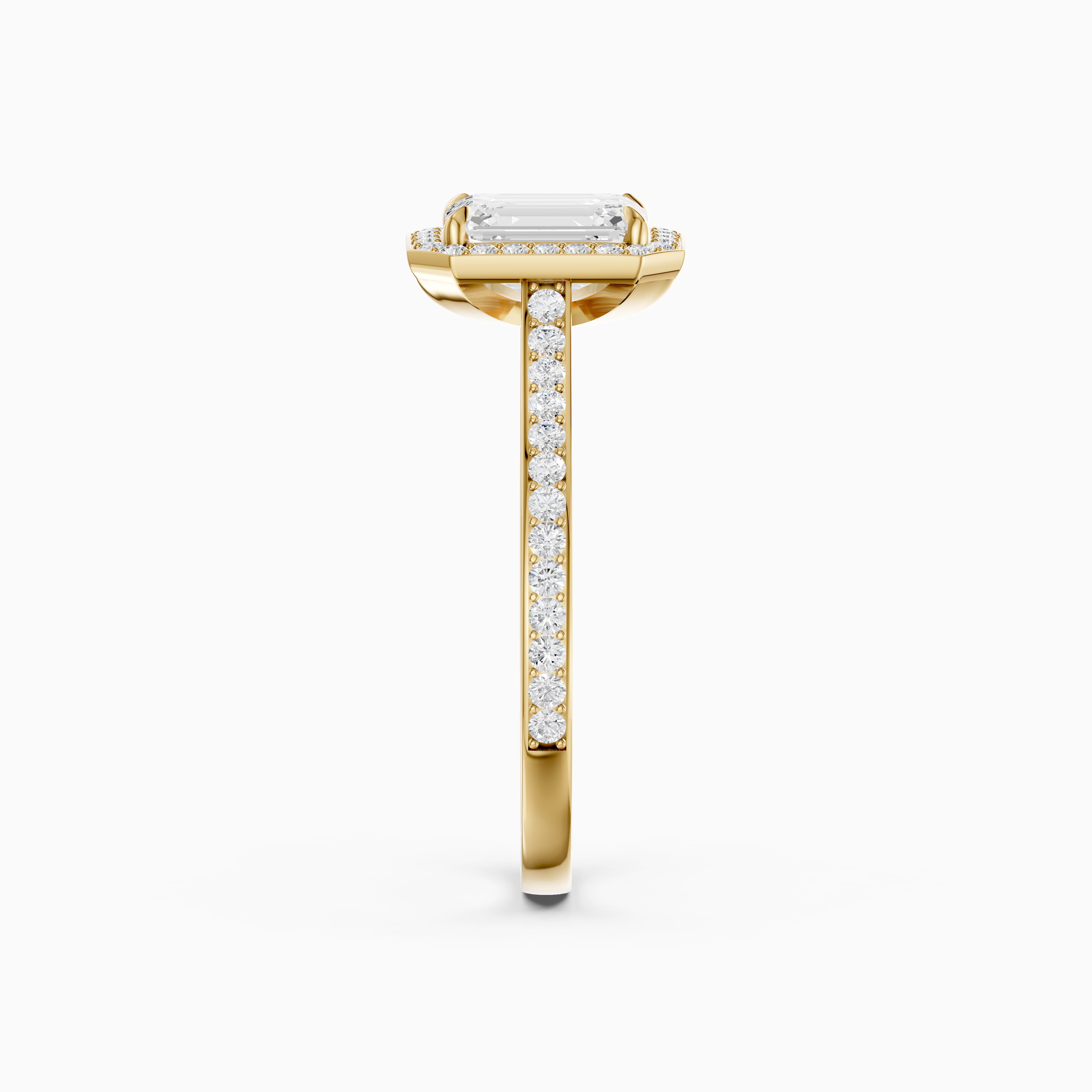 Isabelle Emerald Cut Halo Low Profile Side Stone Moissanite Diamond Ring