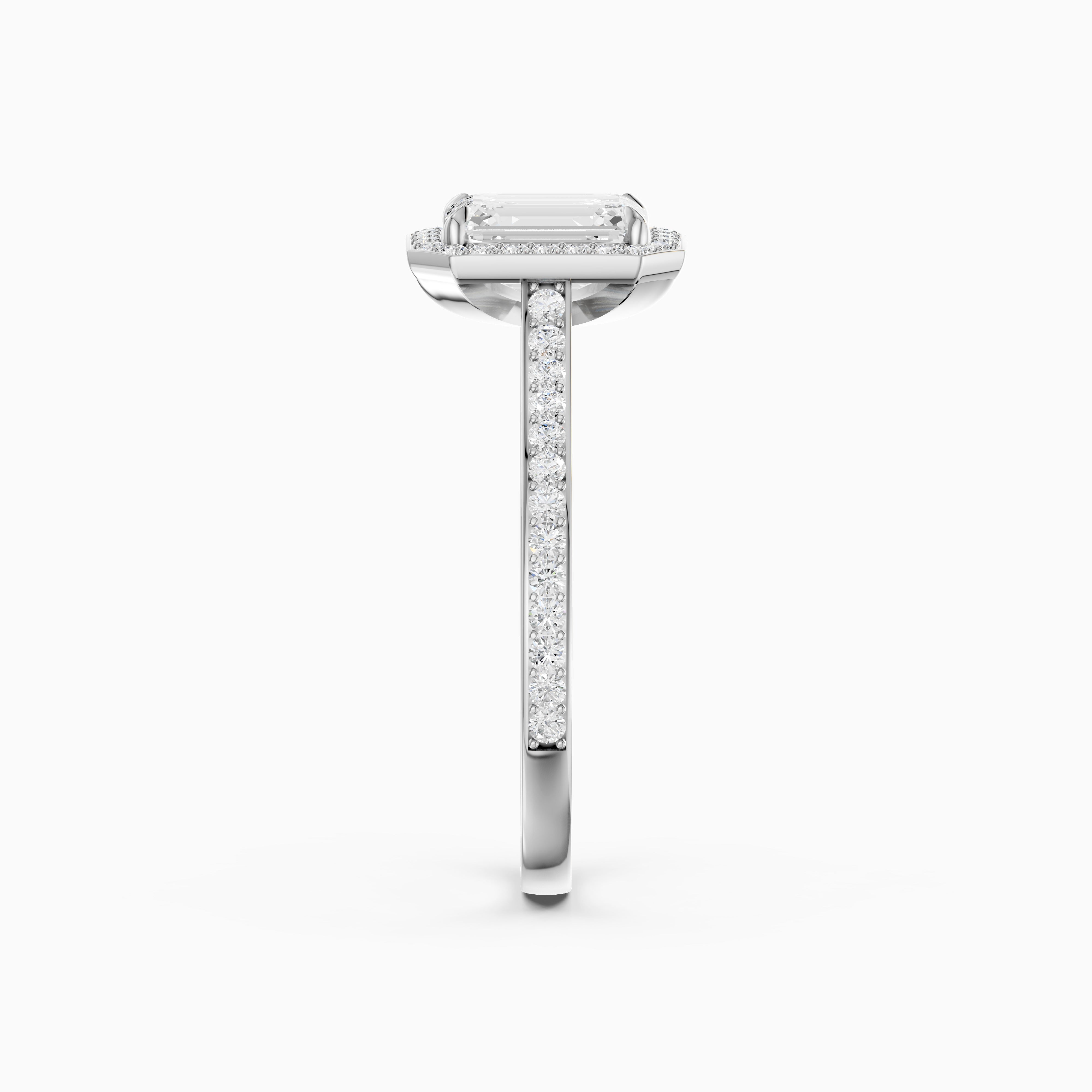 Isabelle Emerald Cut Halo Low Profile Side Stone Moissanite Diamond Ring