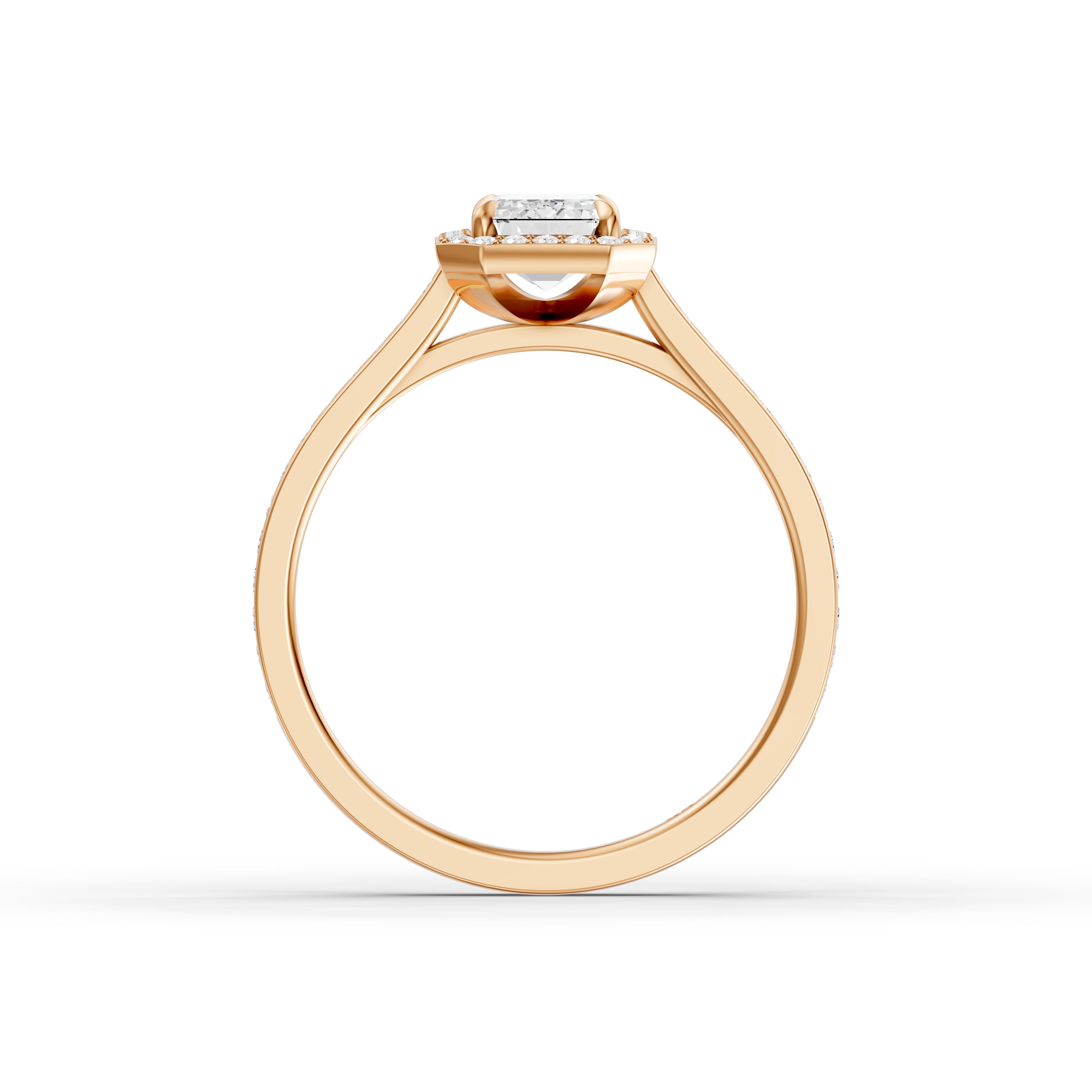 Isabelle Emerald Cut Halo Low Profile Side Stone Moissanite Diamond Ring