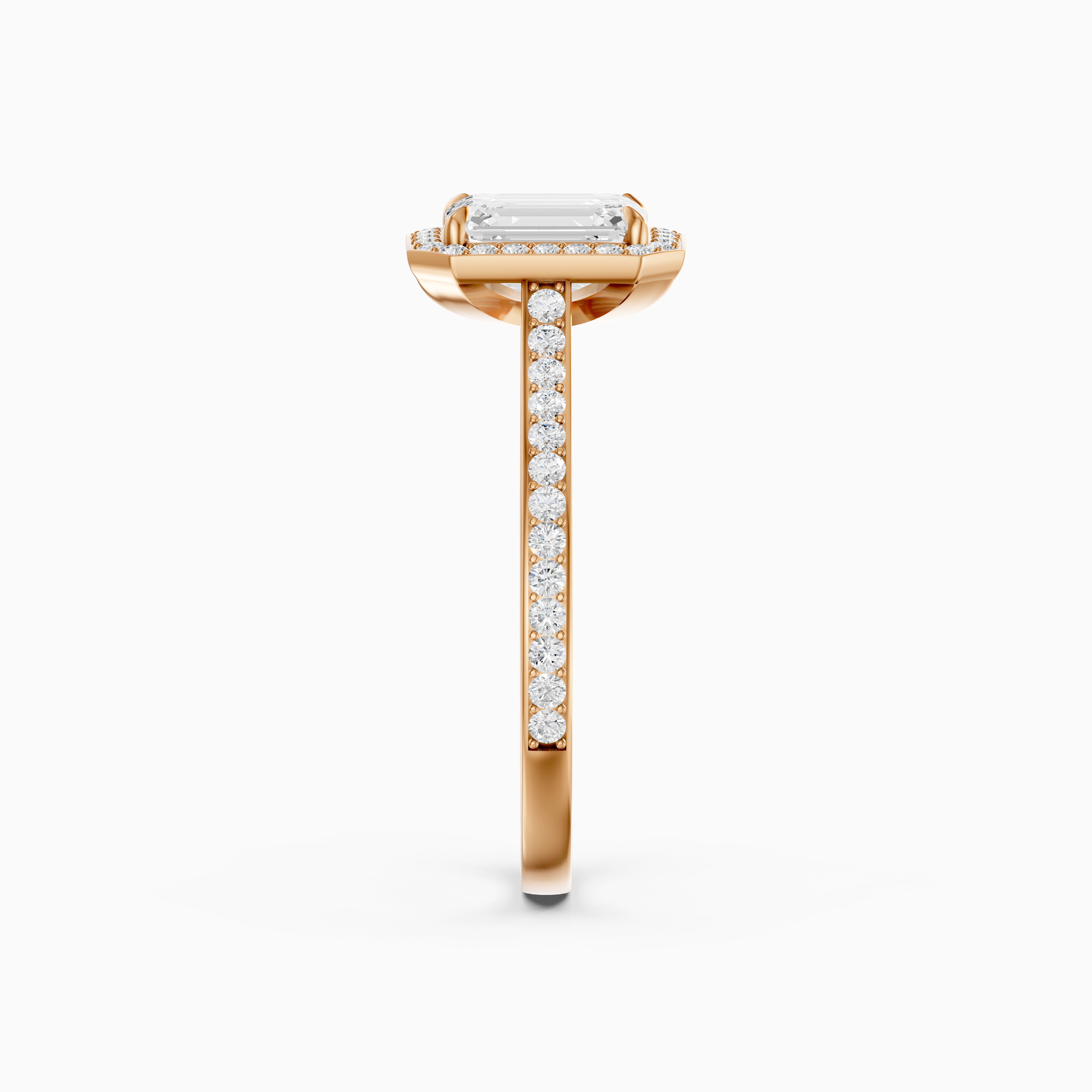 Isabelle Emerald Cut Halo Low Profile Side Stone Moissanite Diamond Ring