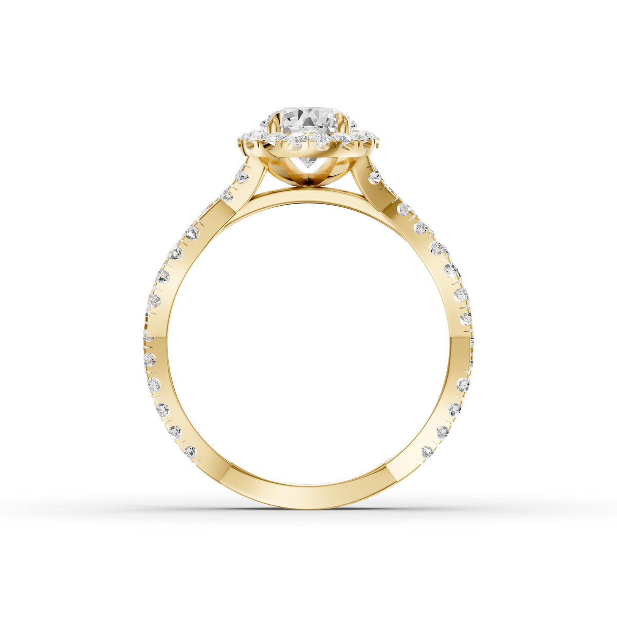Ryleen Round Cut Halo Twisted Pave Band Moissanite Diamond Ring
