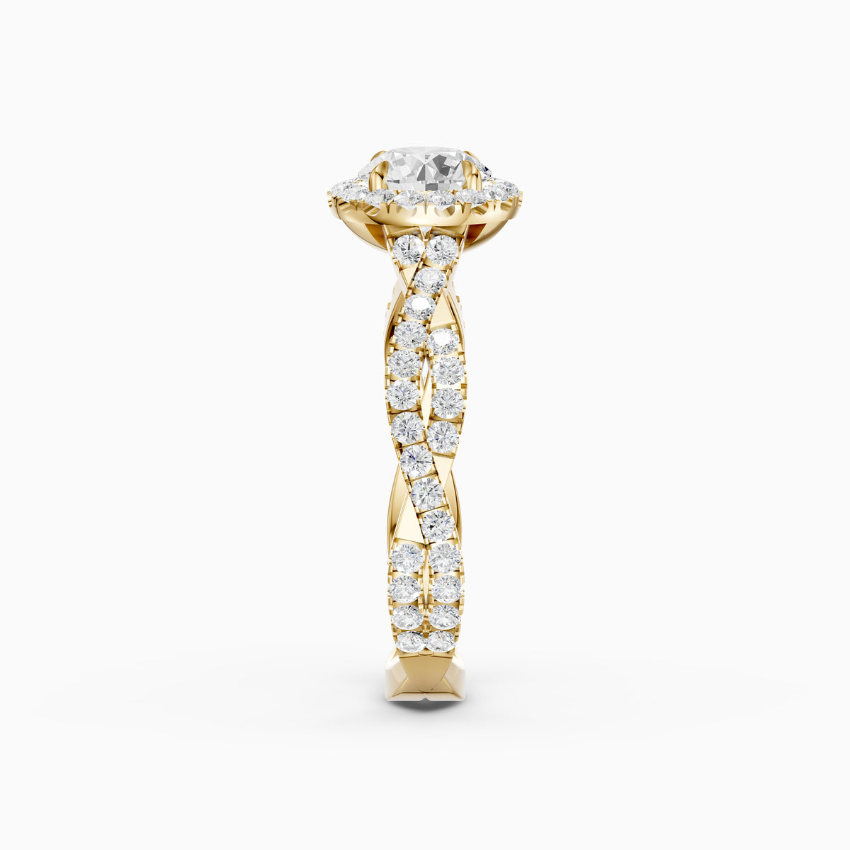 Ryleen Round Cut Halo Twisted Pave Band Moissanite Diamond Ring