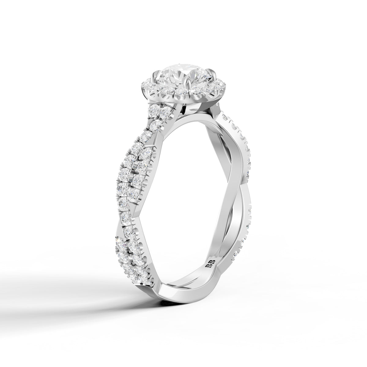 Ryleen Round Cut Halo Twisted Pave Band Moissanite Diamond Ring