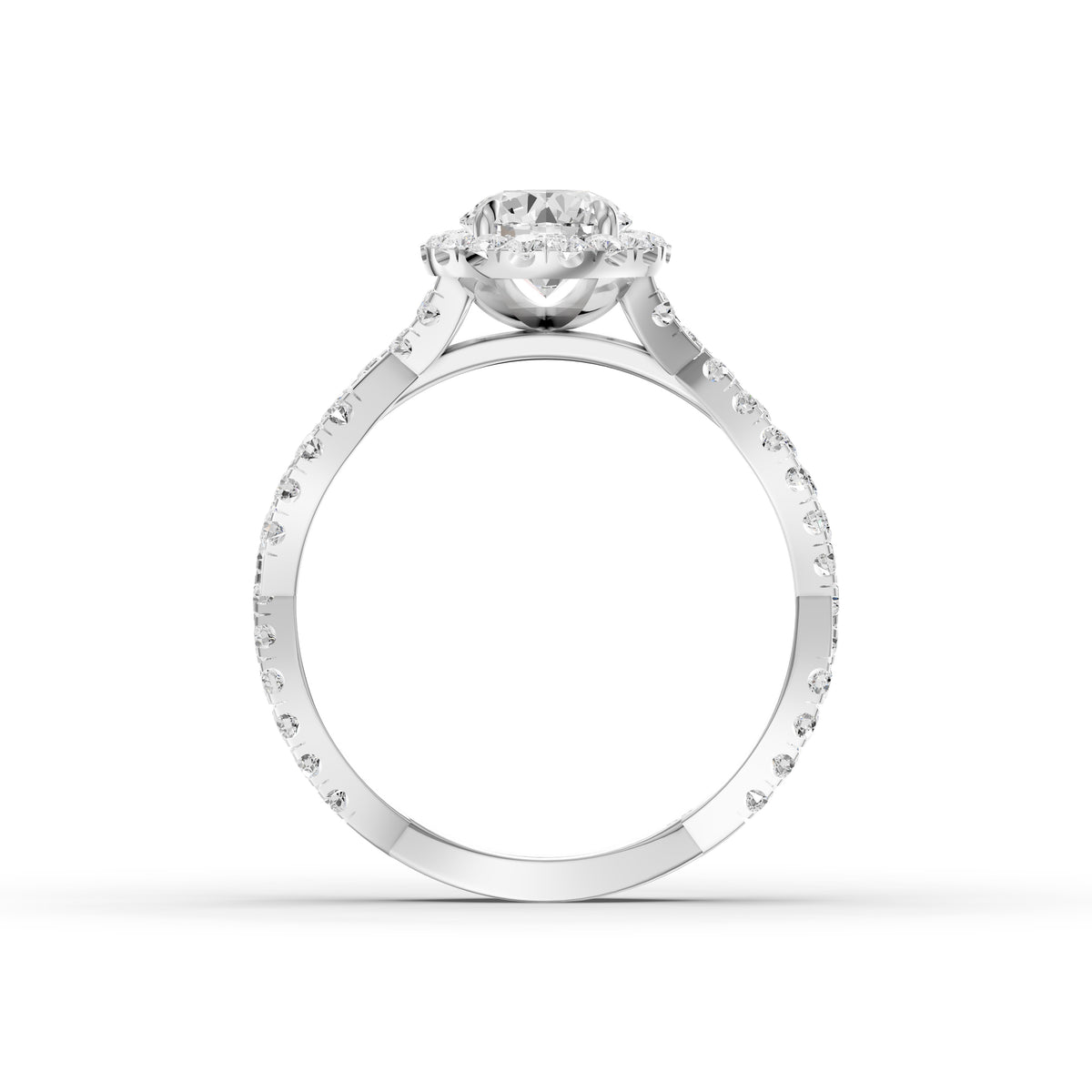 Ryleen Round Cut Halo Twisted Pave Band Moissanite Diamond Ring