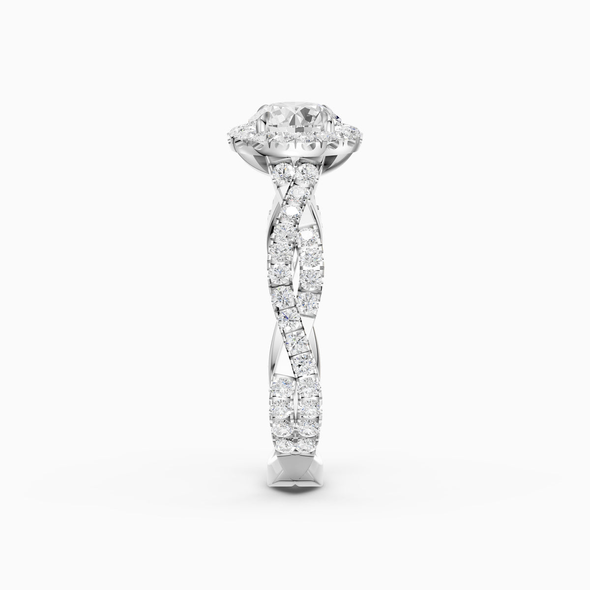 Ryleen Round Cut Halo Twisted Pave Band Moissanite Diamond Ring