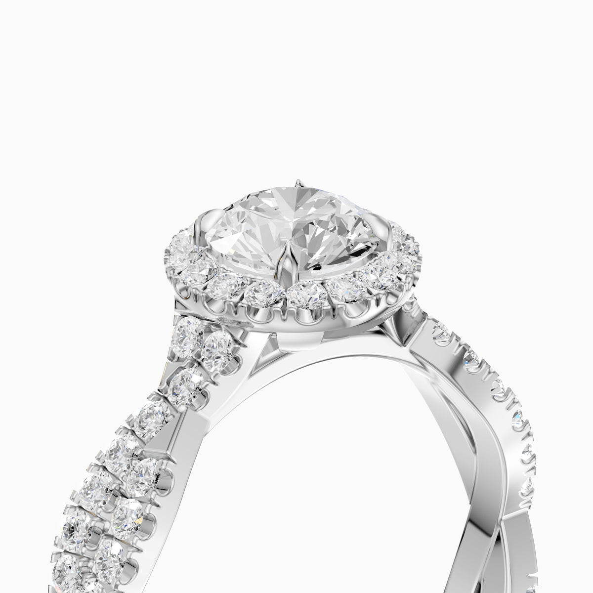Ryleen Round Cut Halo Twisted Pave Band Moissanite Diamond Ring