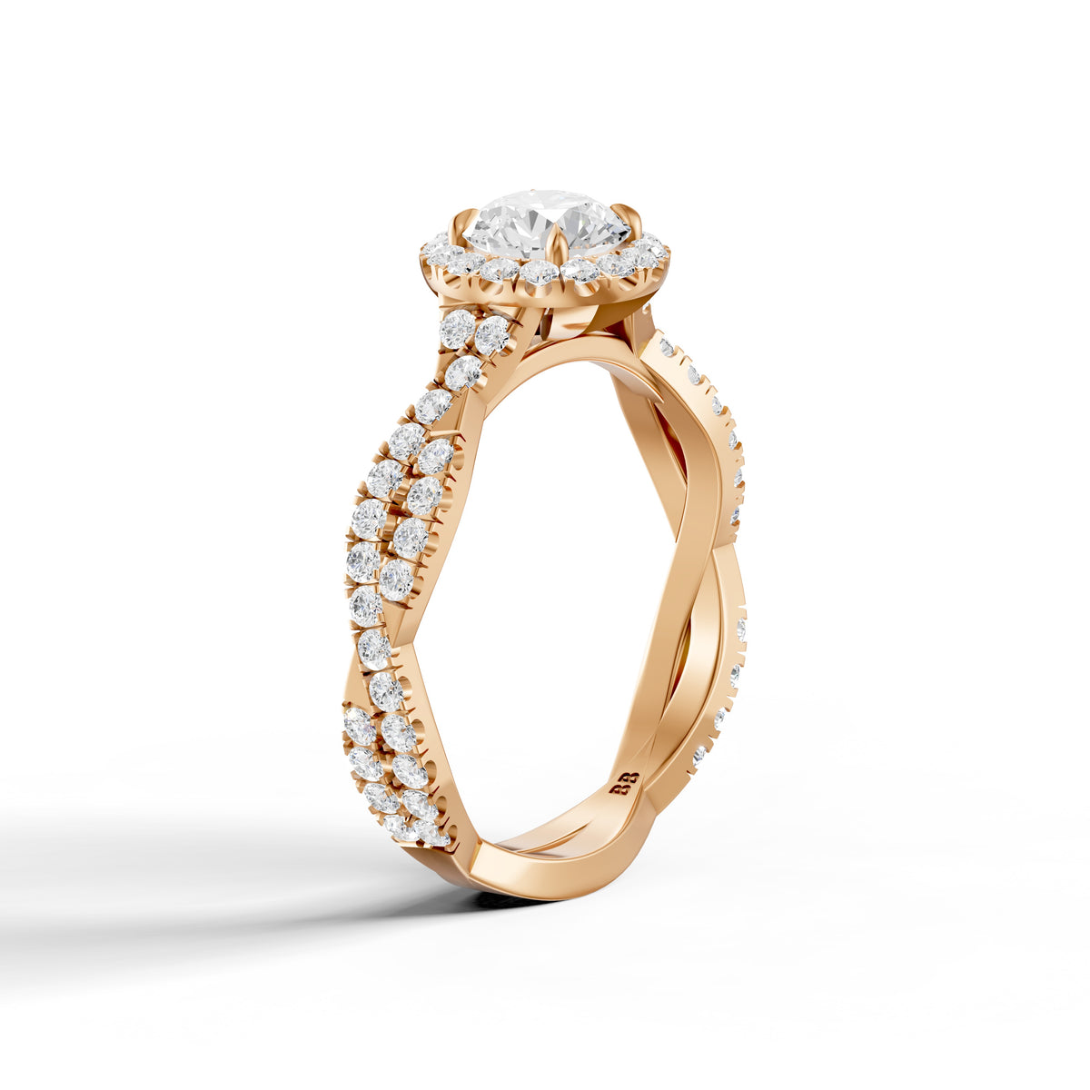 Ryleen Round Cut Halo Twisted Pave Band Moissanite Diamond Ring