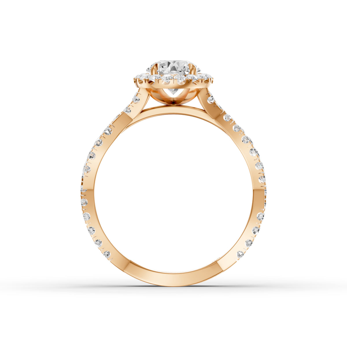 Ryleen Round Cut Halo Twisted Pave Band Moissanite Diamond Ring