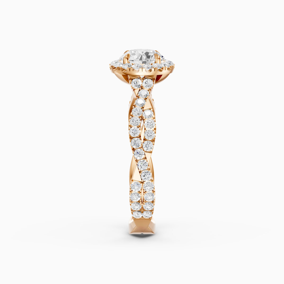 Ryleen Round Cut Halo Twisted Pave Band Moissanite Diamond Ring