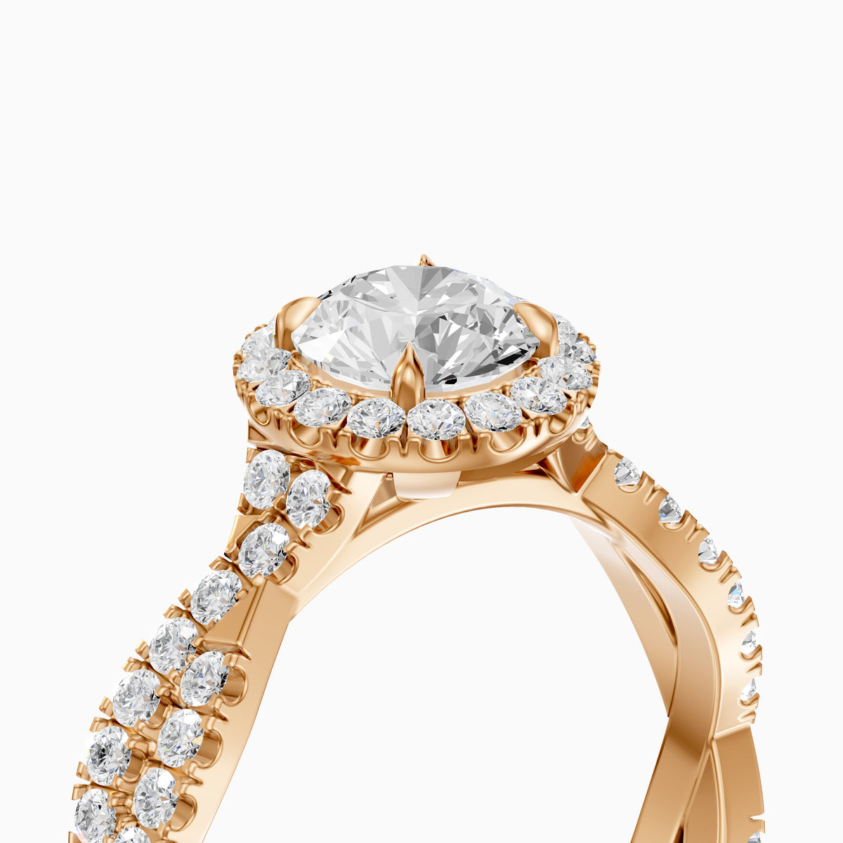 Ryleen Round Cut Halo Twisted Pave Band Moissanite Diamond Ring