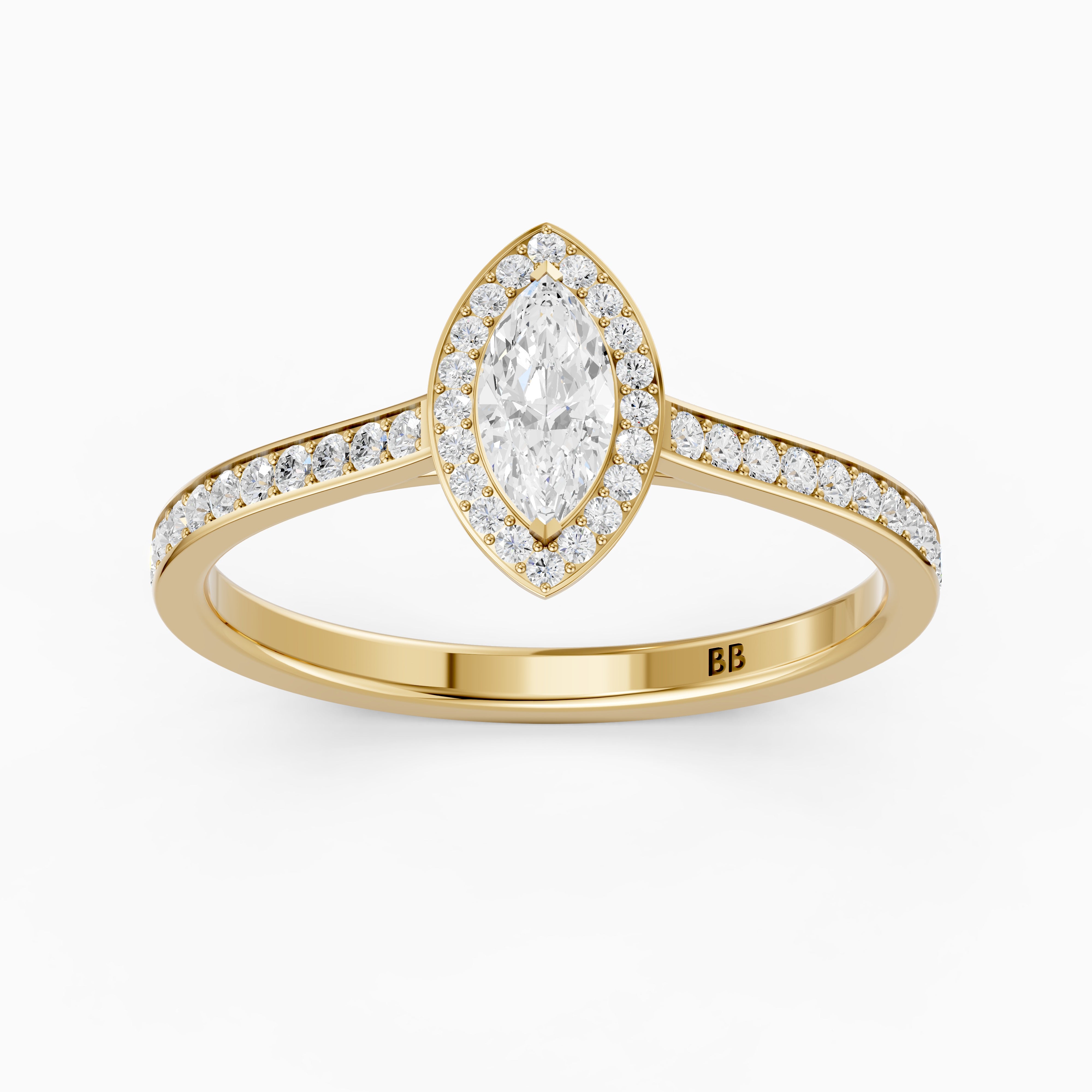 Skylar Marquise Cut Halo Low Profile Side Stone Moissanite Diamond Ring