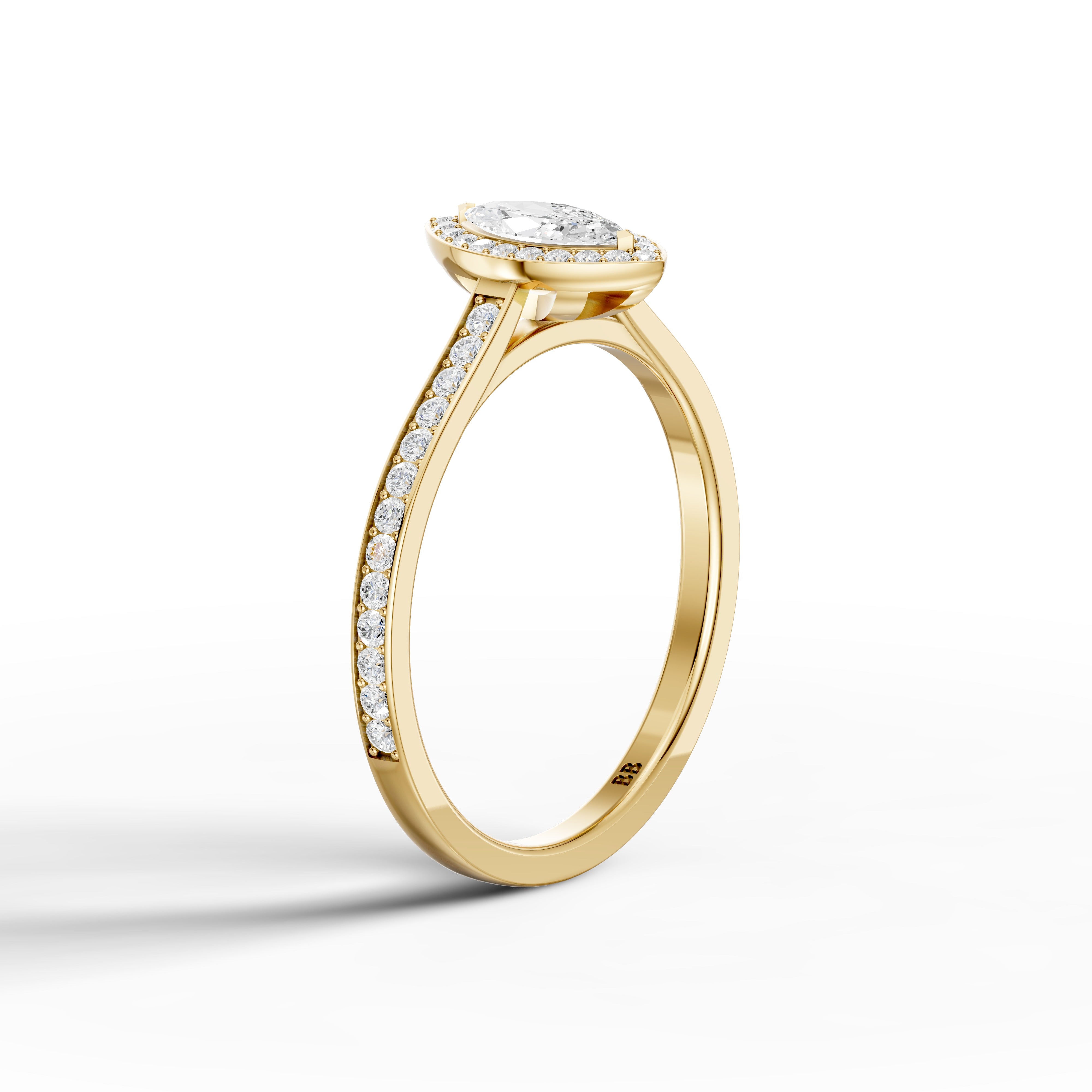 Skylar Marquise Cut Halo Low Profile Side Stone Moissanite Diamond Ring