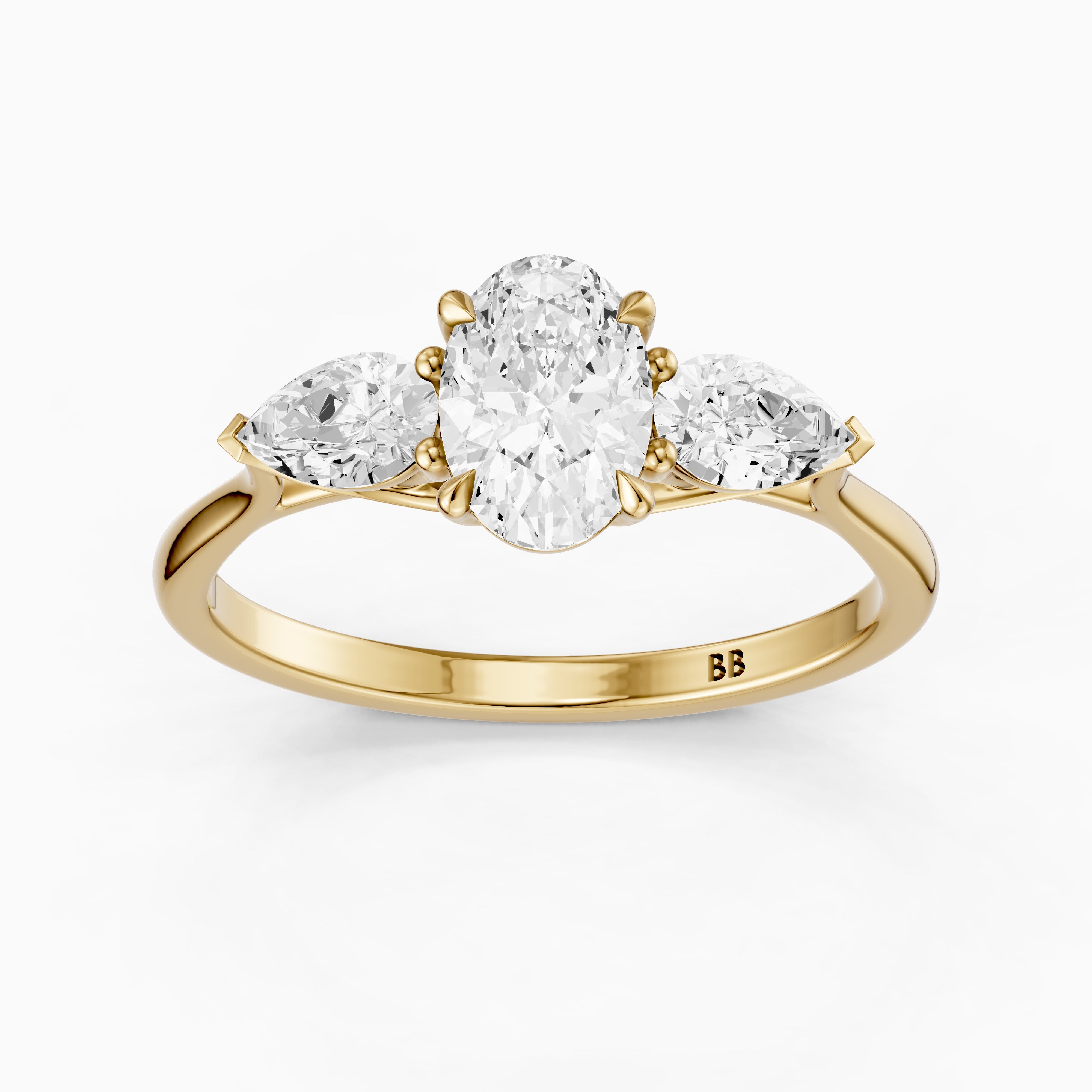 Ashlyn Three Stone Oval With Pear Side Stone Lab Grown Diamond Ring