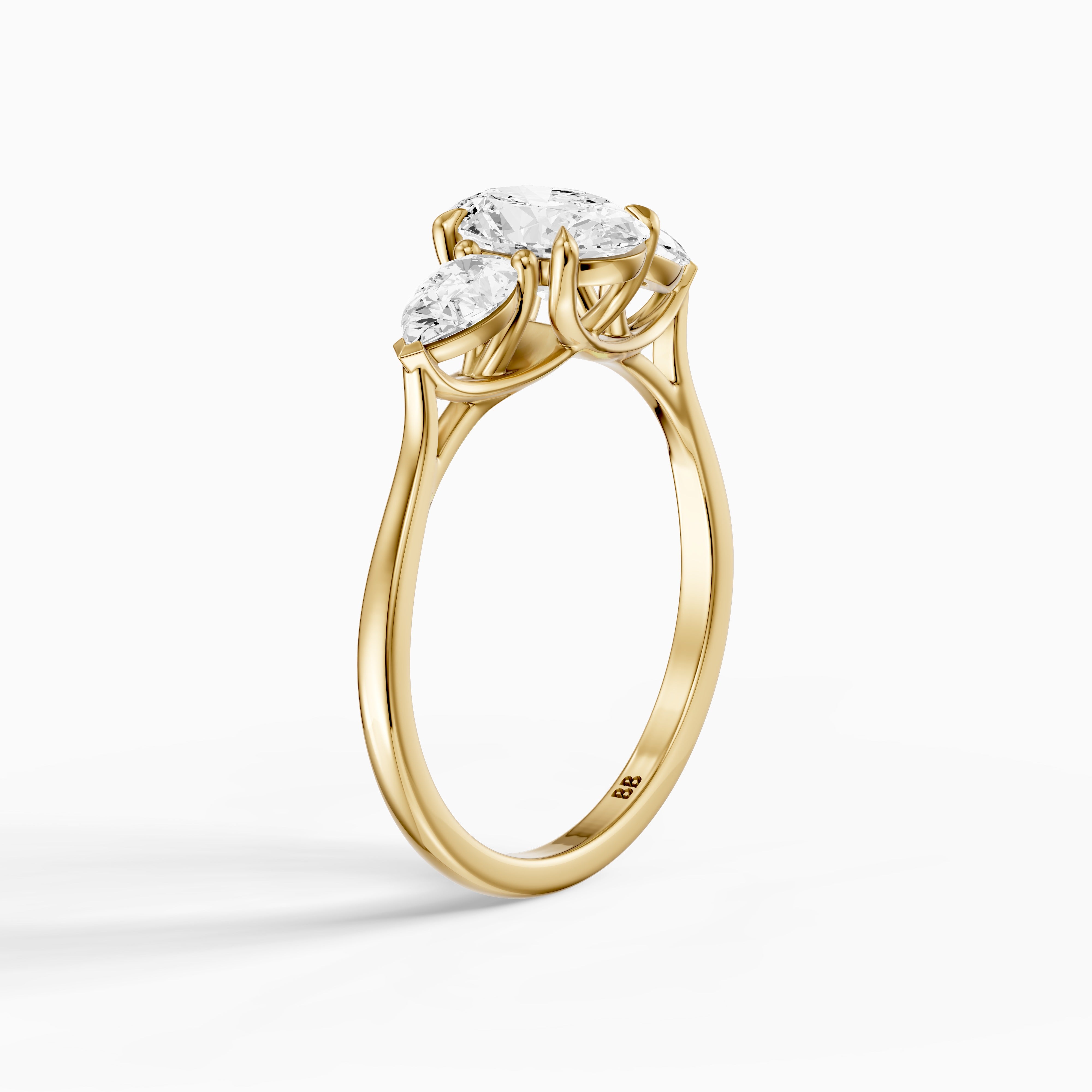 Ashlyn Three Stone Oval With Pear Side Stone Lab Grown Diamond Ring
