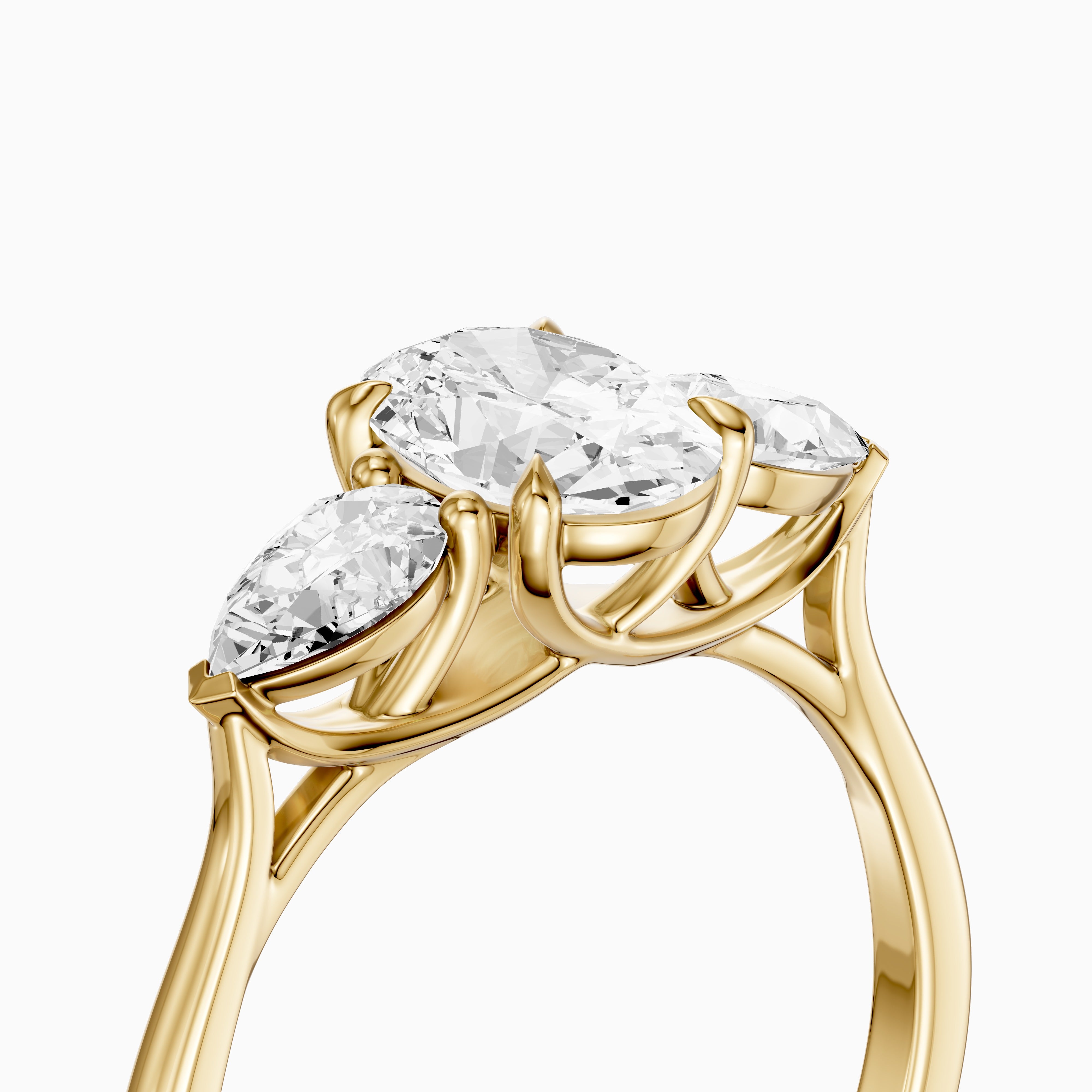 Ashlyn Three Stone Oval With Pear Side Stone Lab Grown Diamond Ring