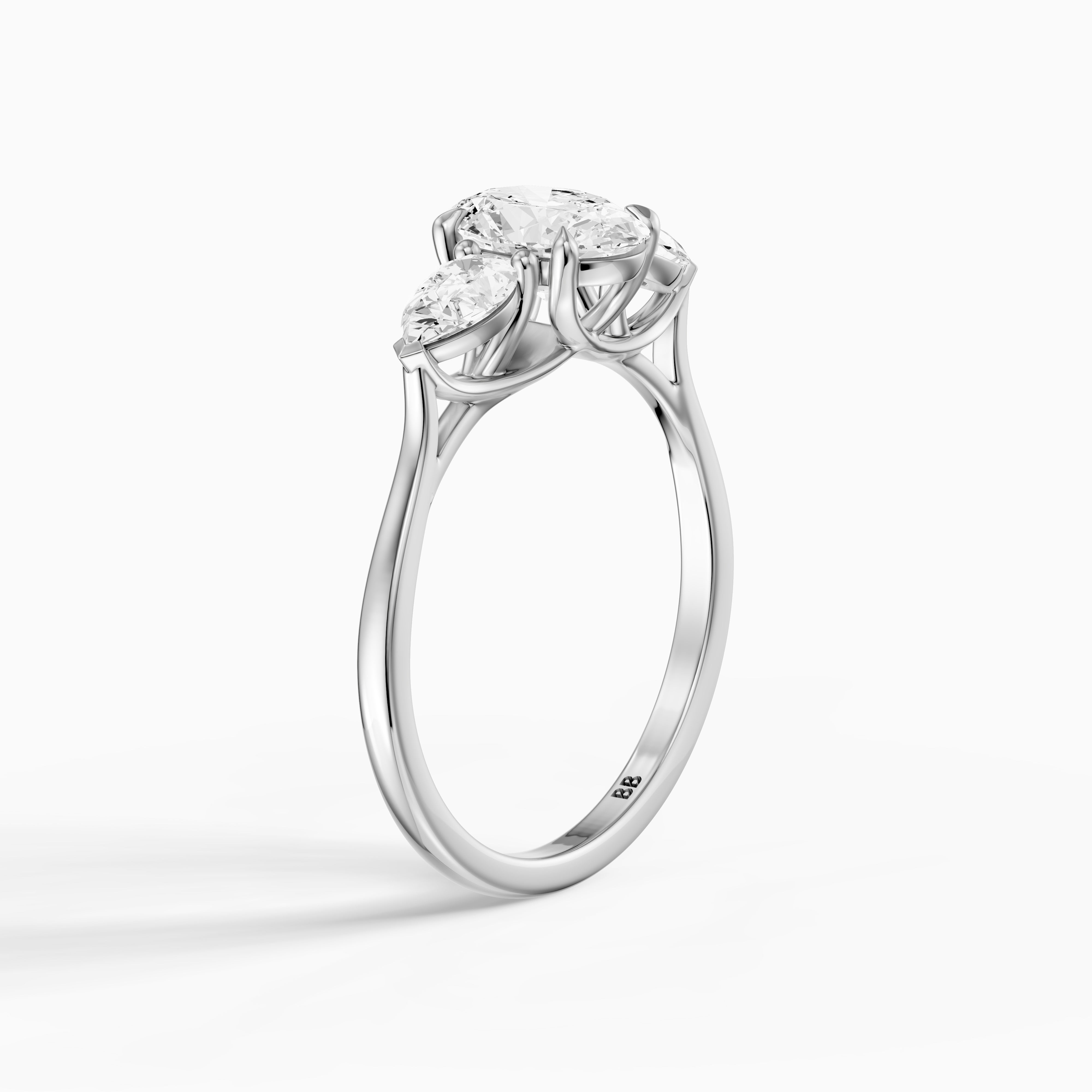 Ashlyn Three Stone Oval With Pear Side Stone Lab Grown Diamond Ring