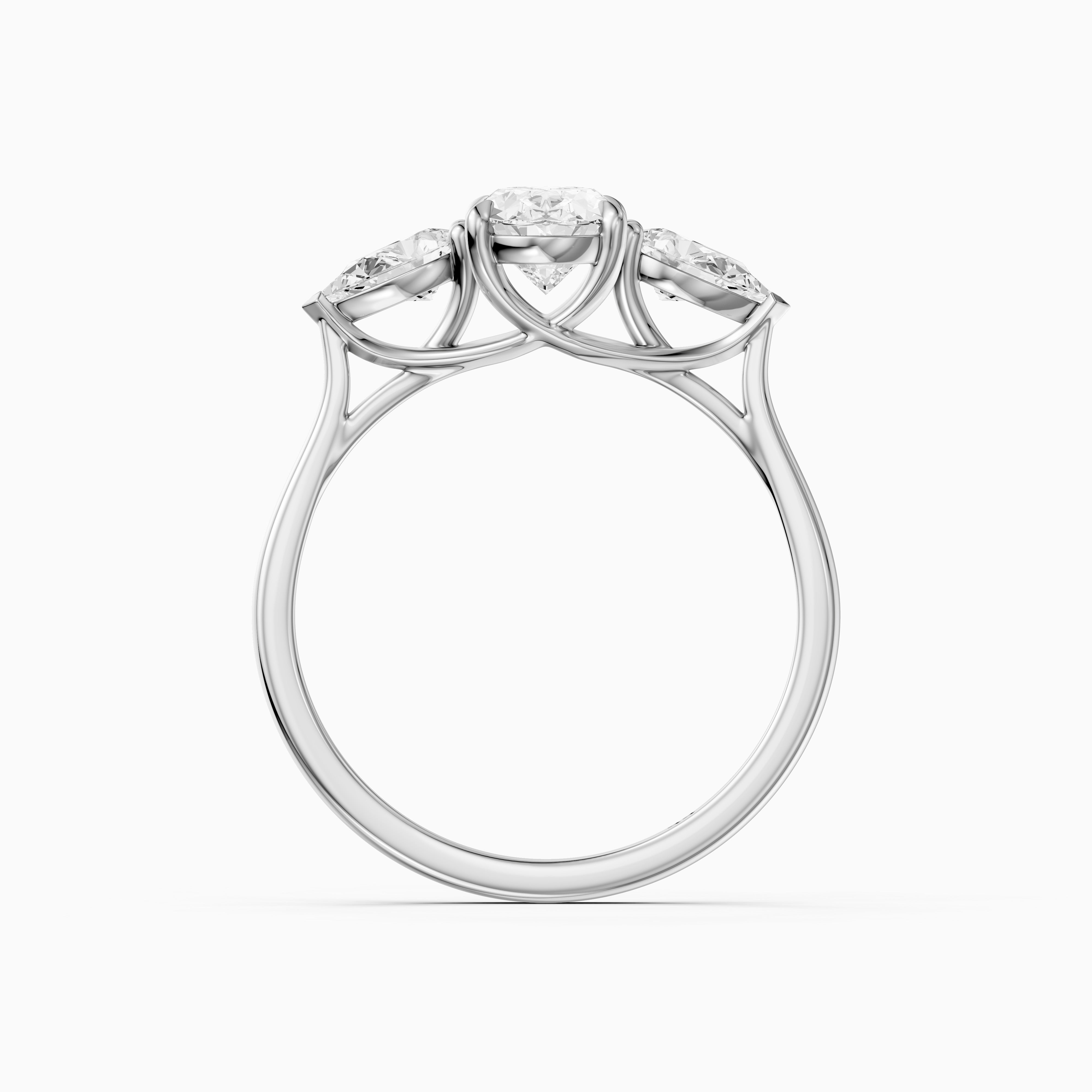 Ashlyn Three Stone Oval With Pear Side Stone Lab Grown Diamond Ring