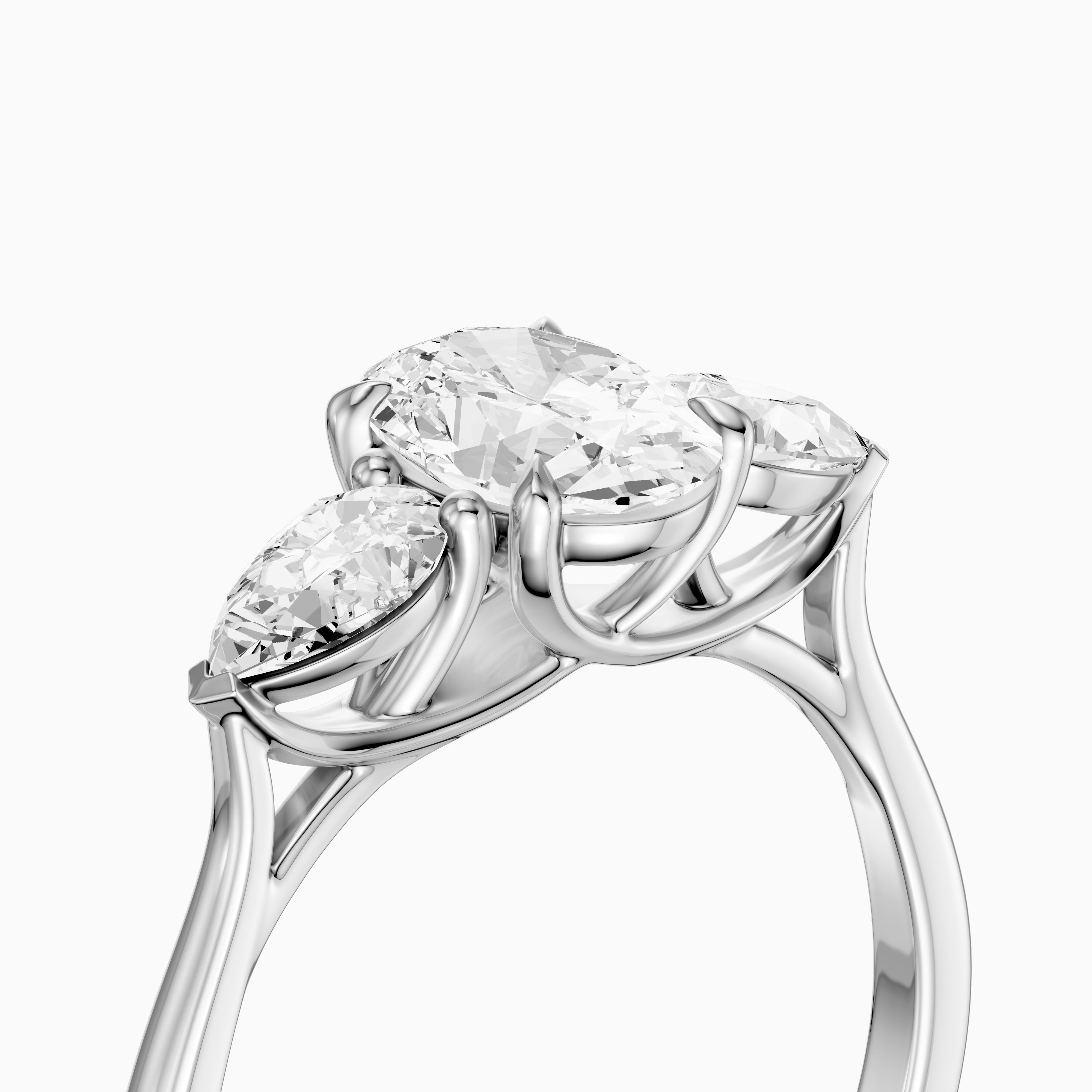Ashlyn Three Stone Oval With Pear Side Stone Lab Grown Diamond Ring