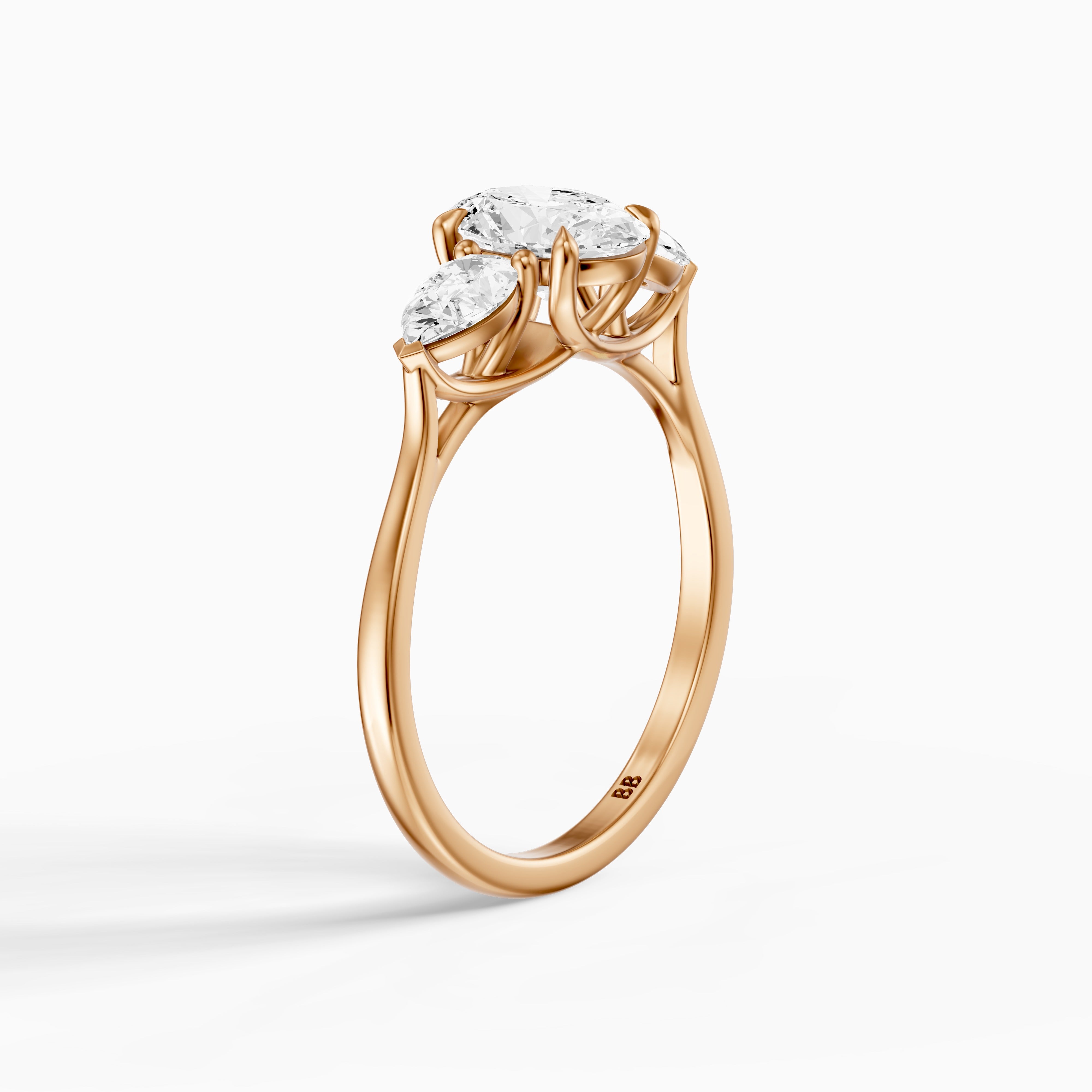 Ashlyn Three Stone Oval With Pear Side Stone Lab Grown Diamond Ring