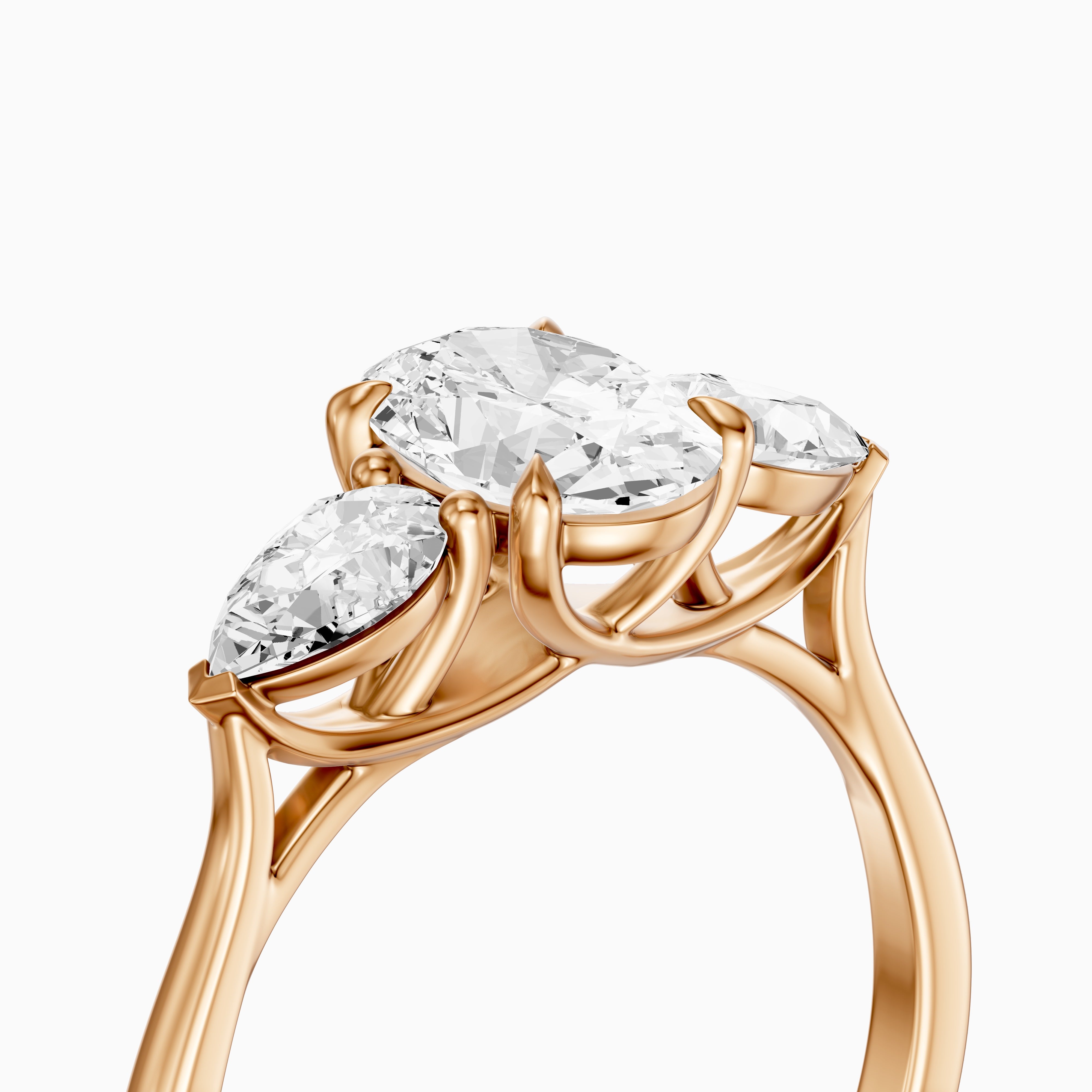 Ashlyn Three Stone Oval With Pear Side Stone Lab Grown Diamond Ring