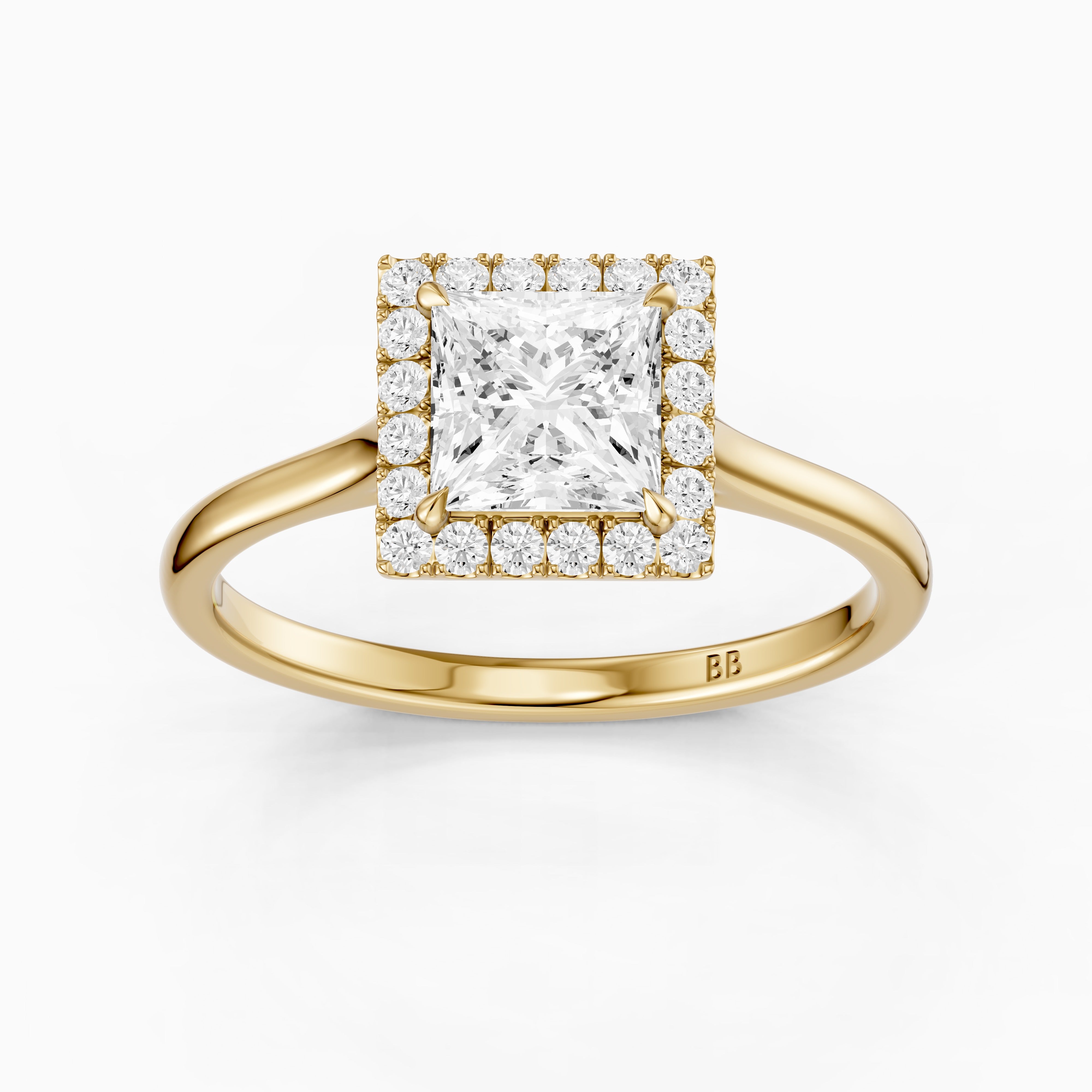 Jasmin Princess Cut Halo Cathedral Style Lab Grown Diamond Ring