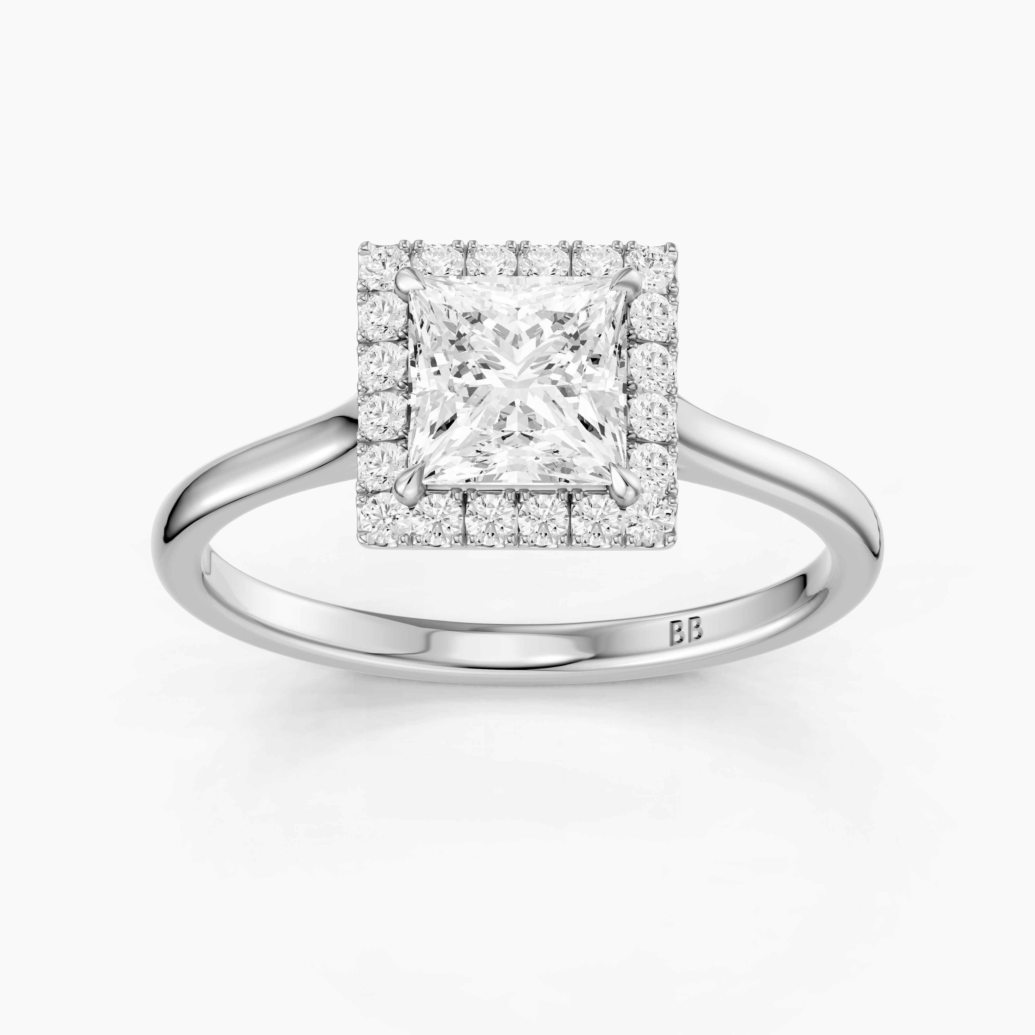 Jasmin Princess Cut Halo Cathedral Style Lab Grown Diamond Ring
