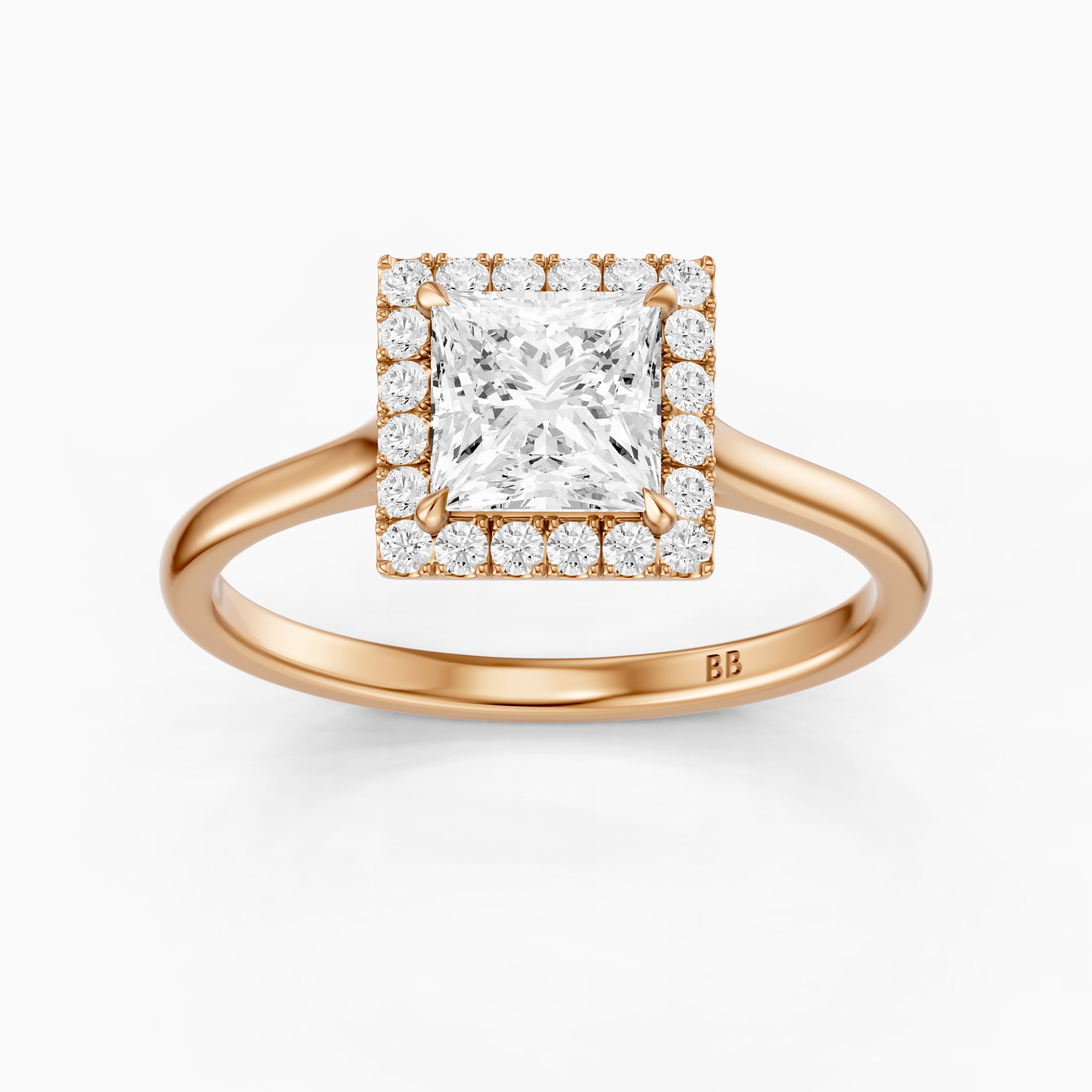 Jasmin Princess Cut Halo Cathedral Style Moissanite Diamond Ring