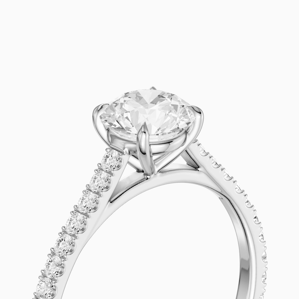 Hailee Round Cut Cathedral Style Pave Moissanite Diamond Ring