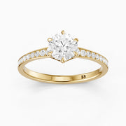 Lesley Round Cut Side Stone Pave Cathedral Moissanite Diamond Ring