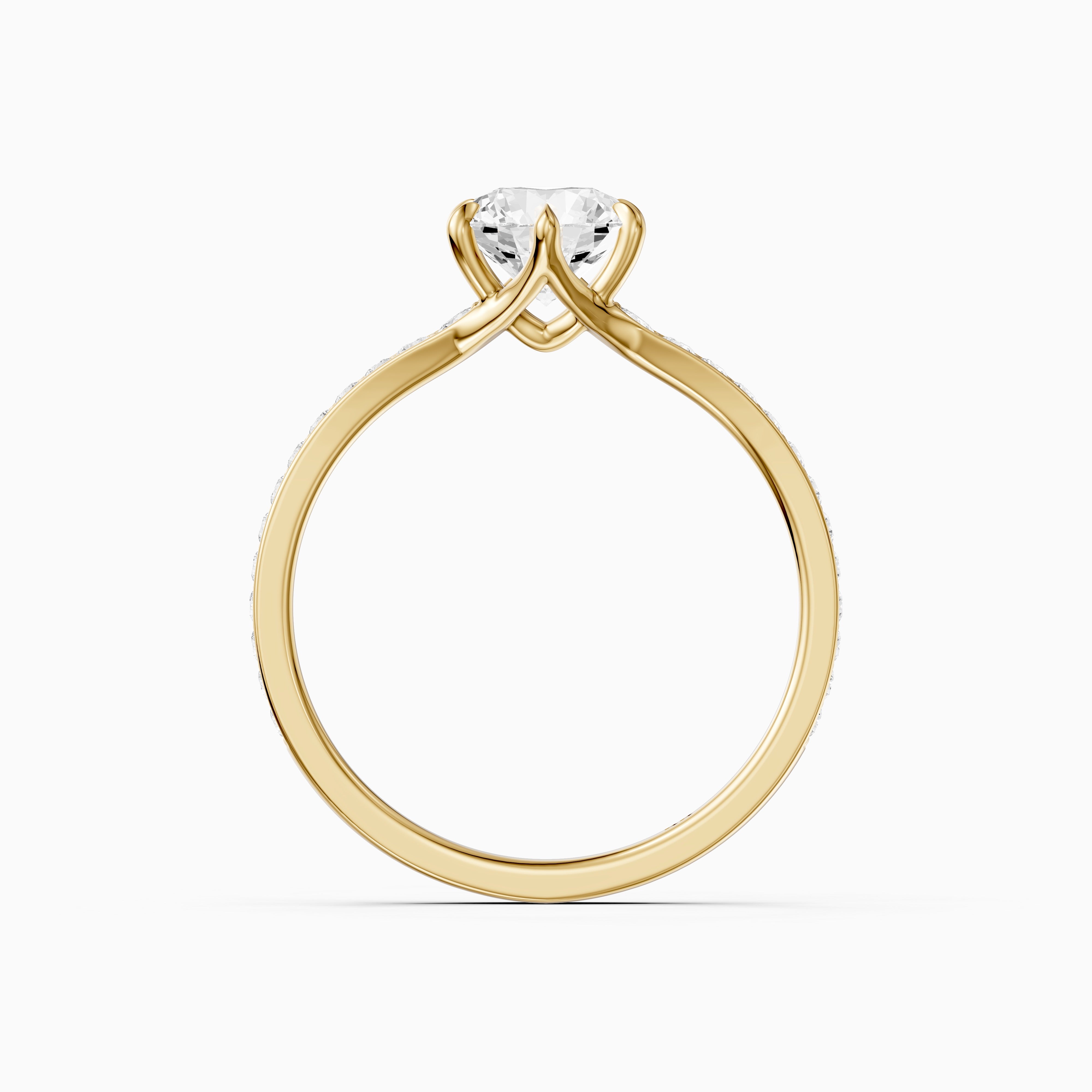 Lesley Round Cut Side Stone Pave Cathedral Moissanite Diamond Ring