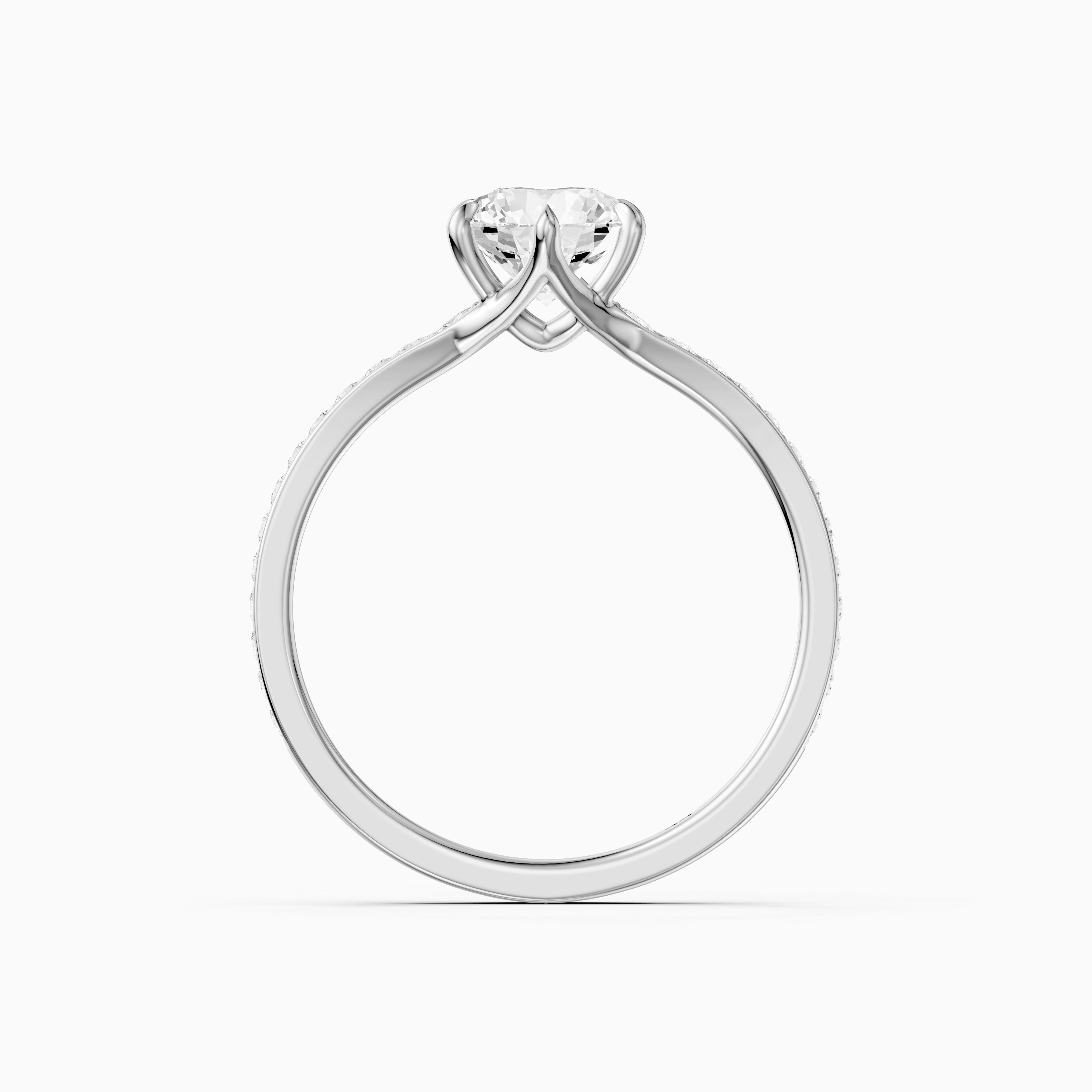 Lesley Round Cut Side Stone Pave Cathedral Moissanite Diamond Ring