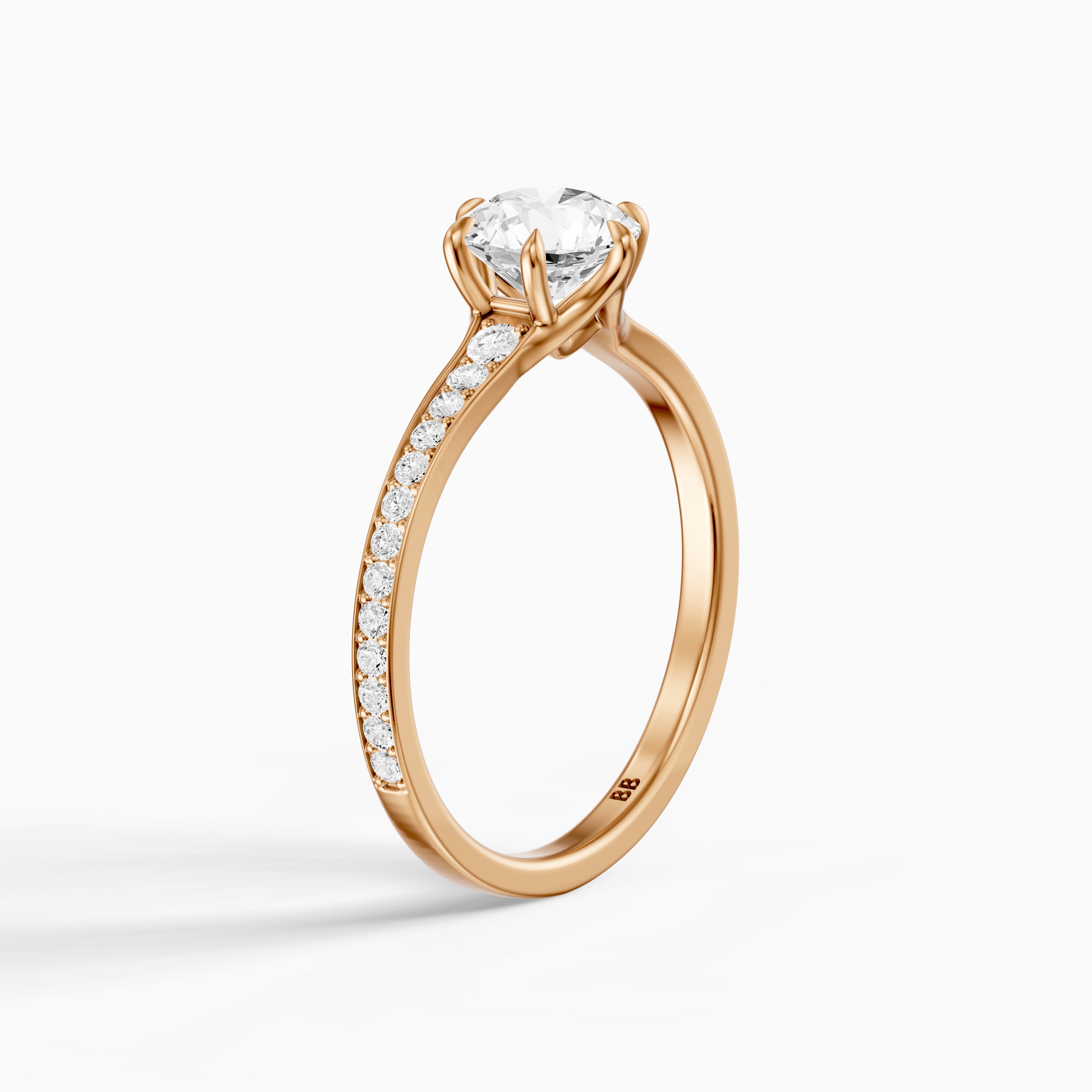 Lesley Round Cut Side Stone Pave Cathedral Moissanite Diamond Ring