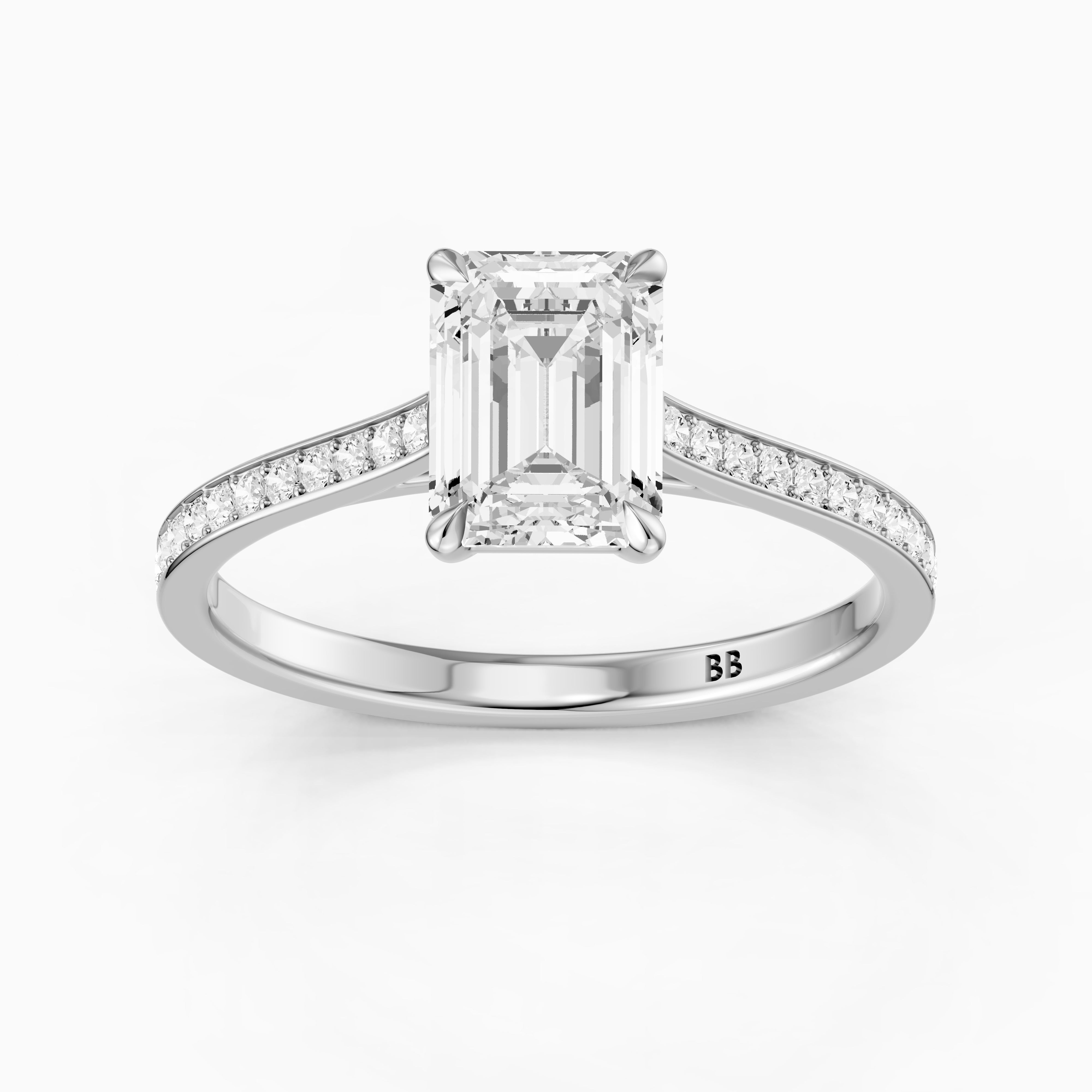 Raegan Emerald Cut Side Stone Channel Set Moissanite Diamond Ring