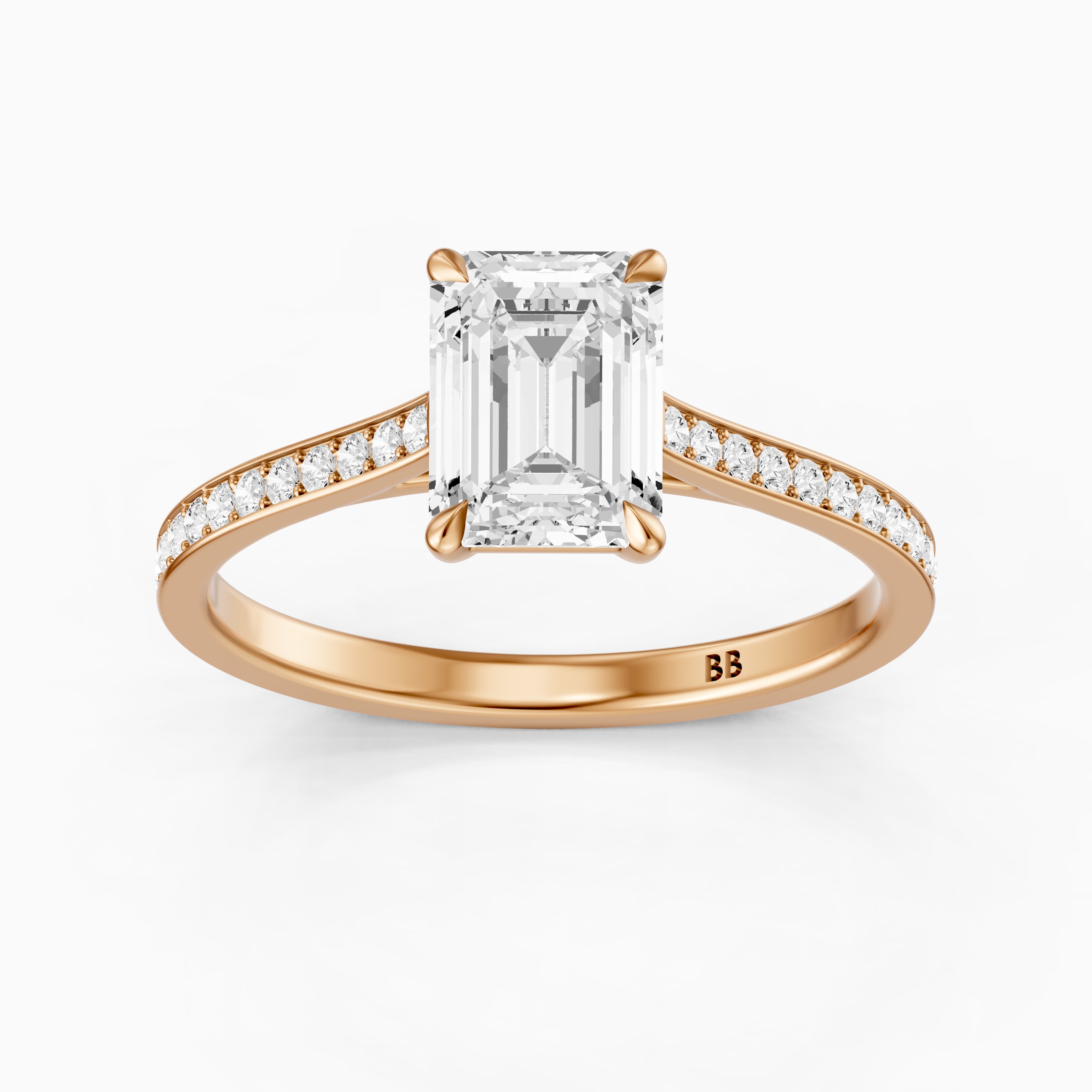 Raegan Emerald Cut Side Stone Channel Set Moissanite Diamond Ring