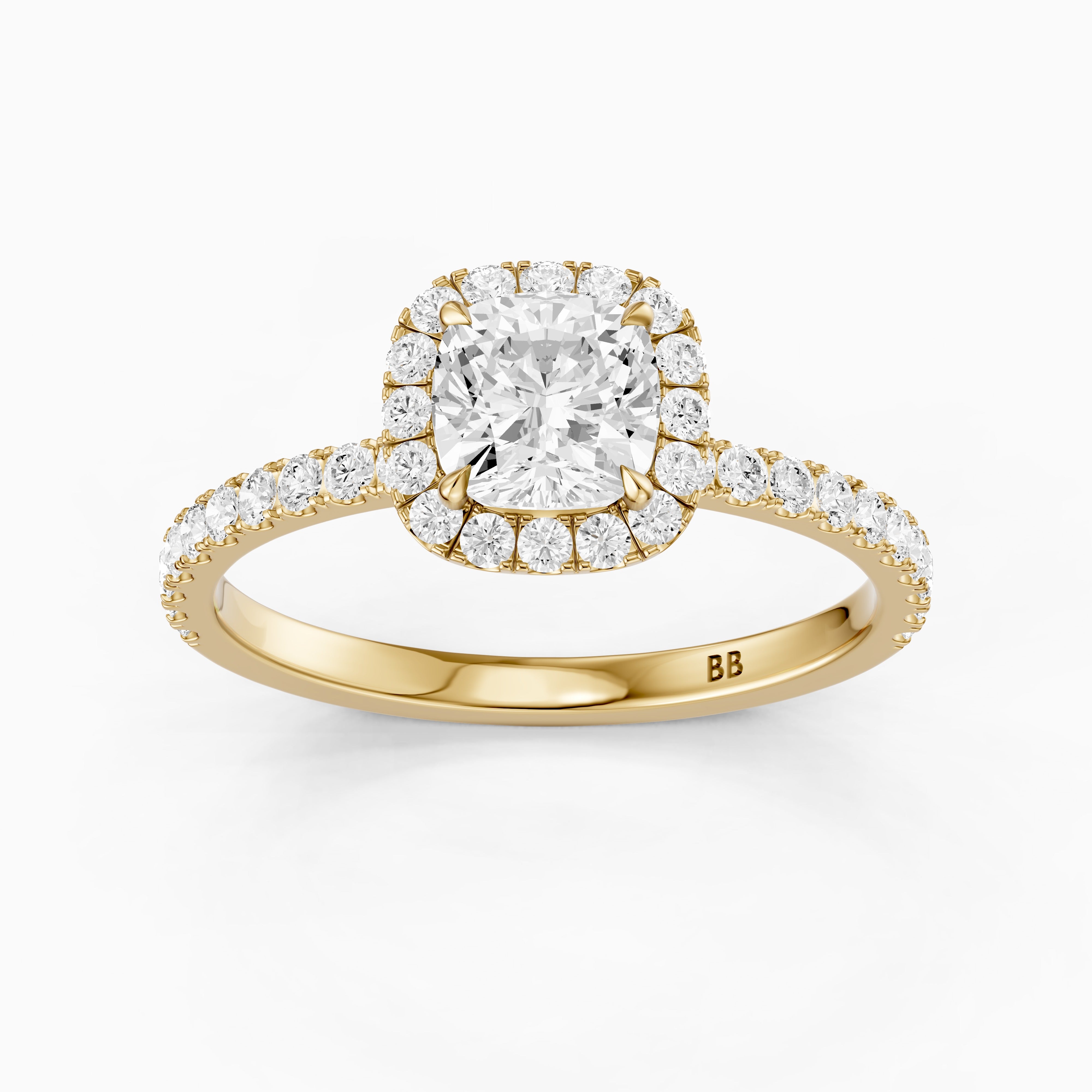 Chelsi Cushion Cut Halo Pave Moissanite Diamond Ring