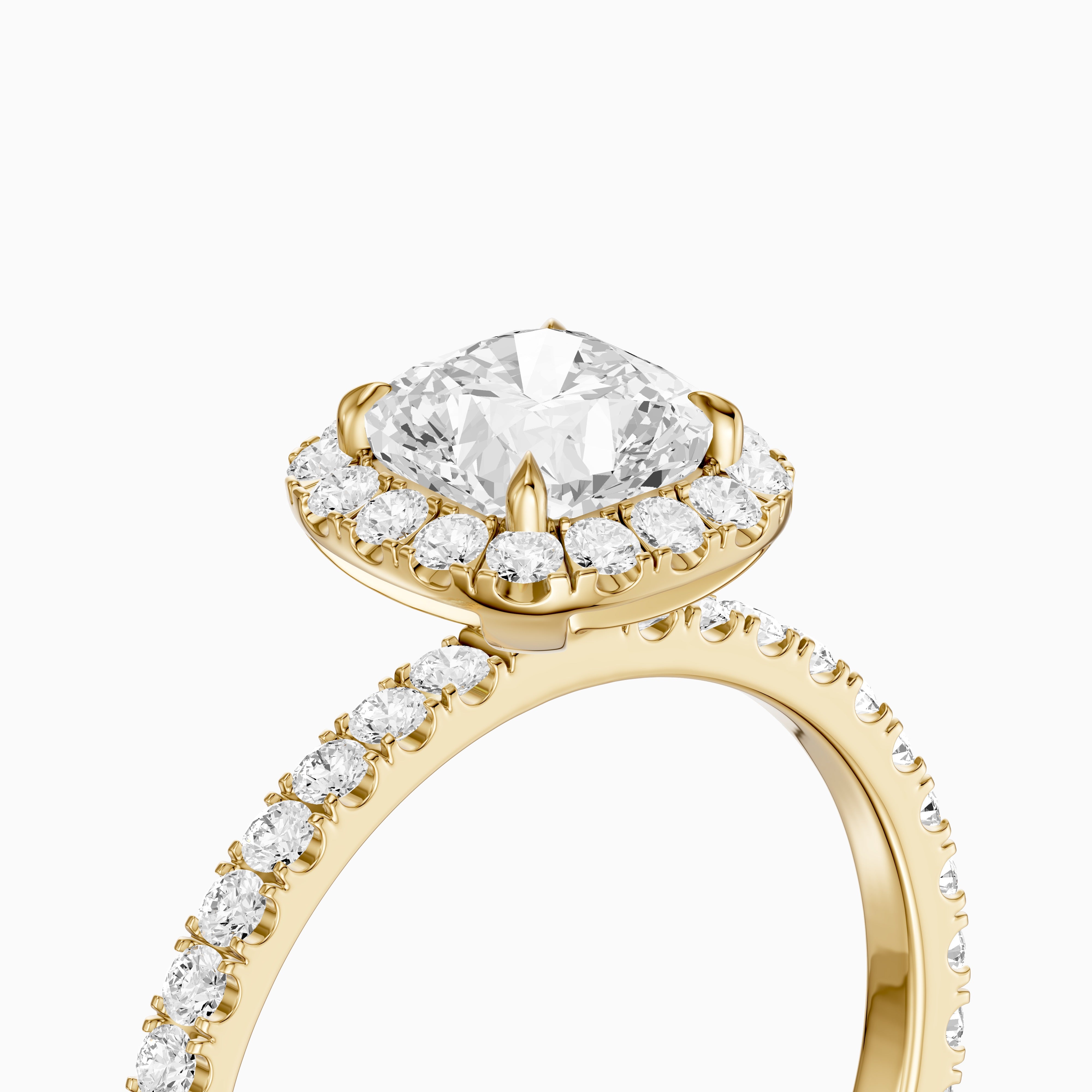 Chelsi Cushion Cut Halo Pave Moissanite Diamond Ring