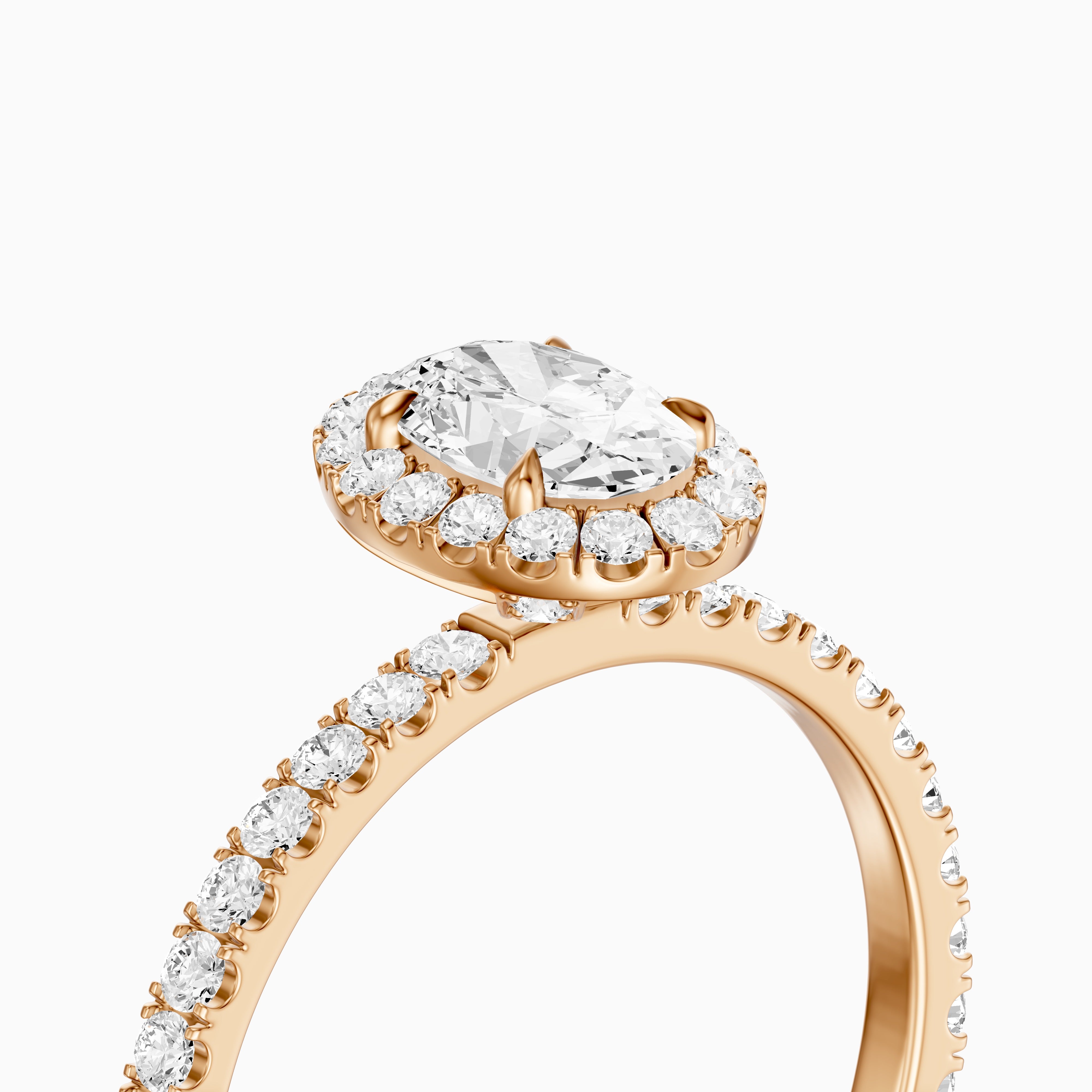 Phoebe Oval Cut Halo Pave Moissanite Diamond Engagement Ring
