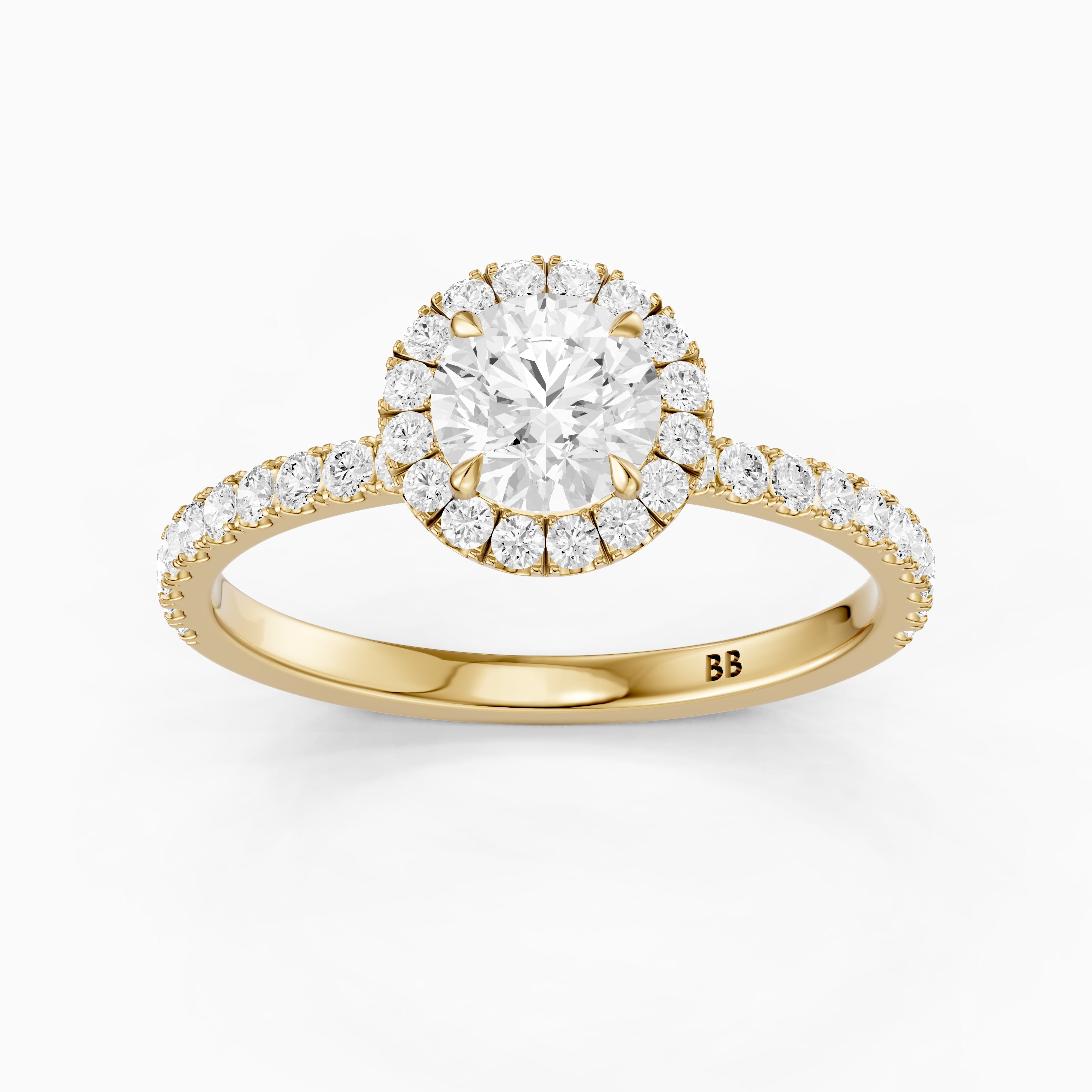 Gloria Round Cut Halo Pave Side Stone Lab Grown Diamond Ring