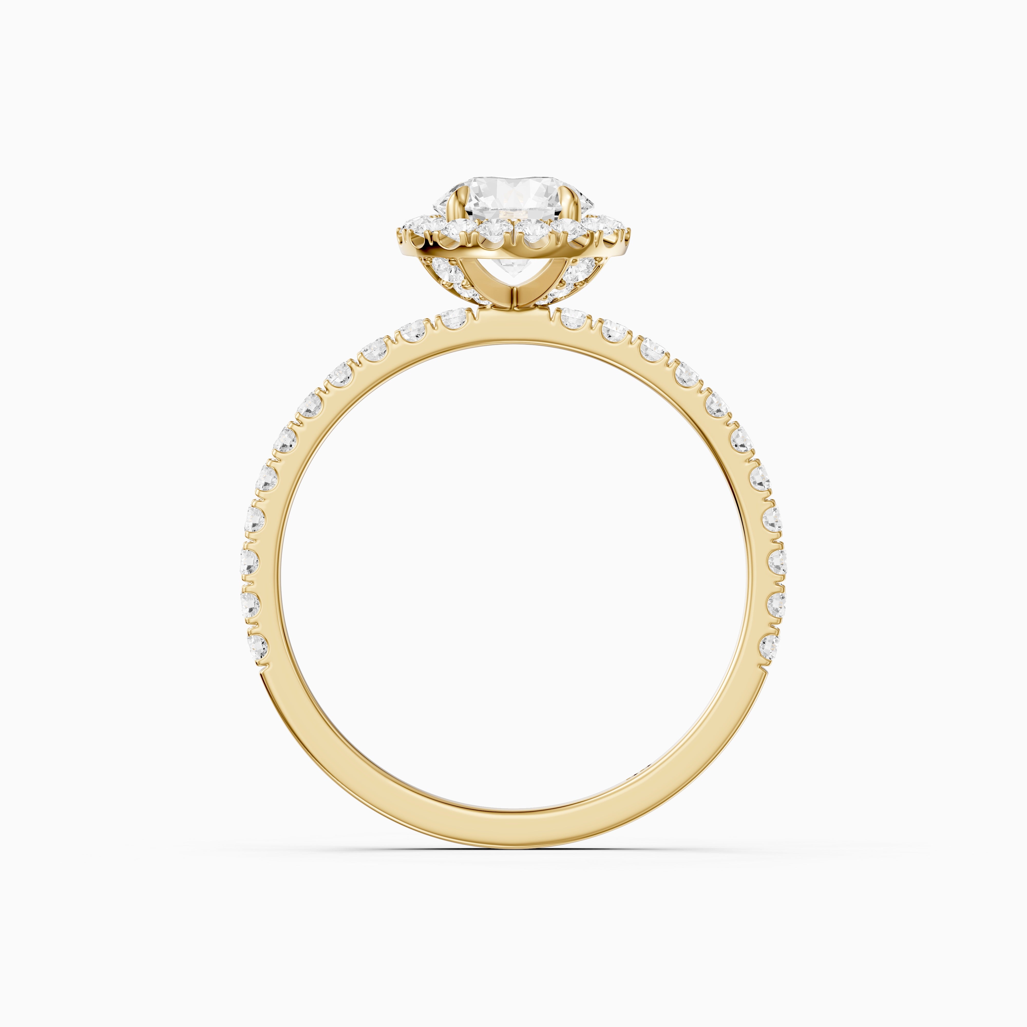 Gloria Round Cut Halo Pave Side Stone Moissanite Diamond Ring