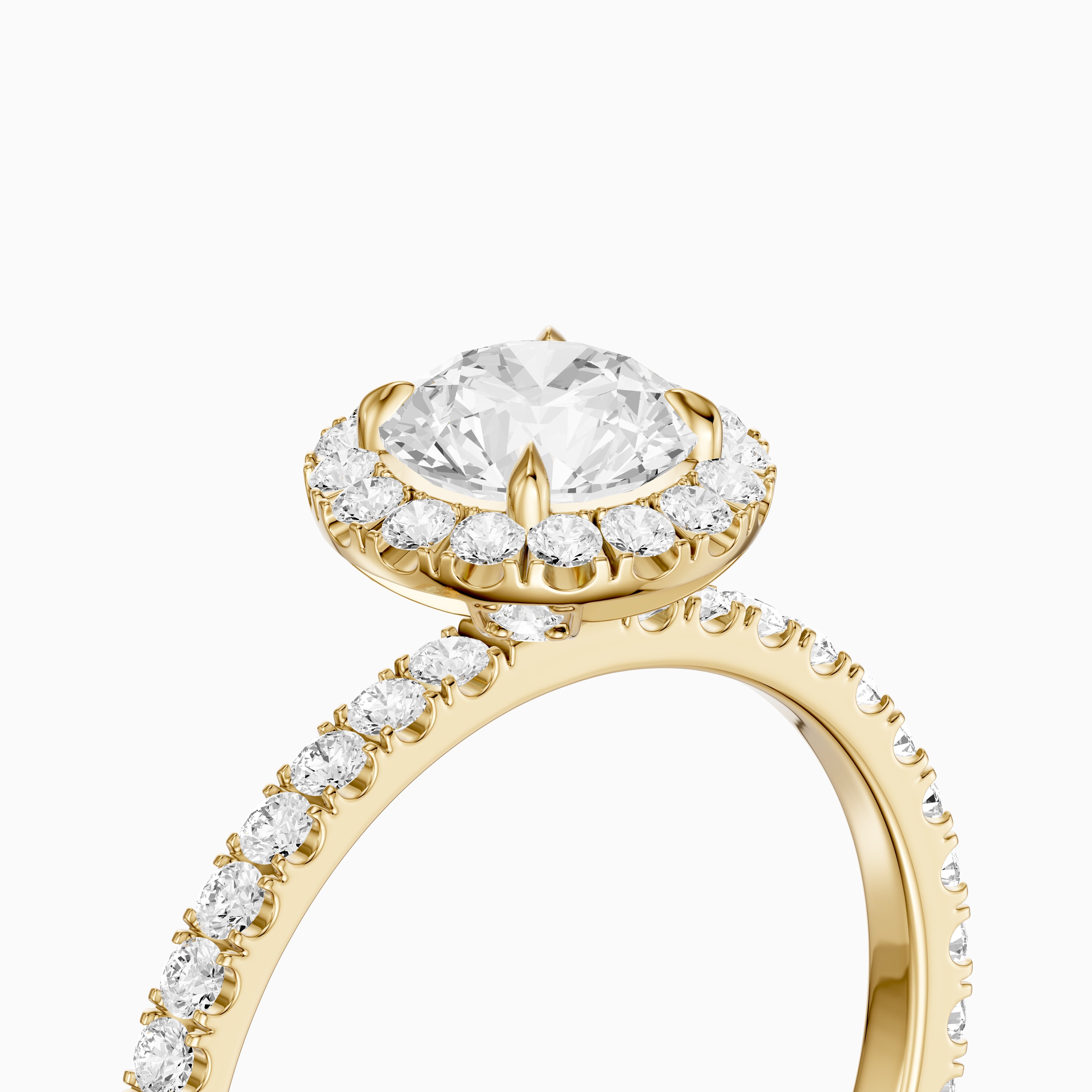 Gloria Round Cut Halo Pave Side Stone Moissanite Diamond Ring