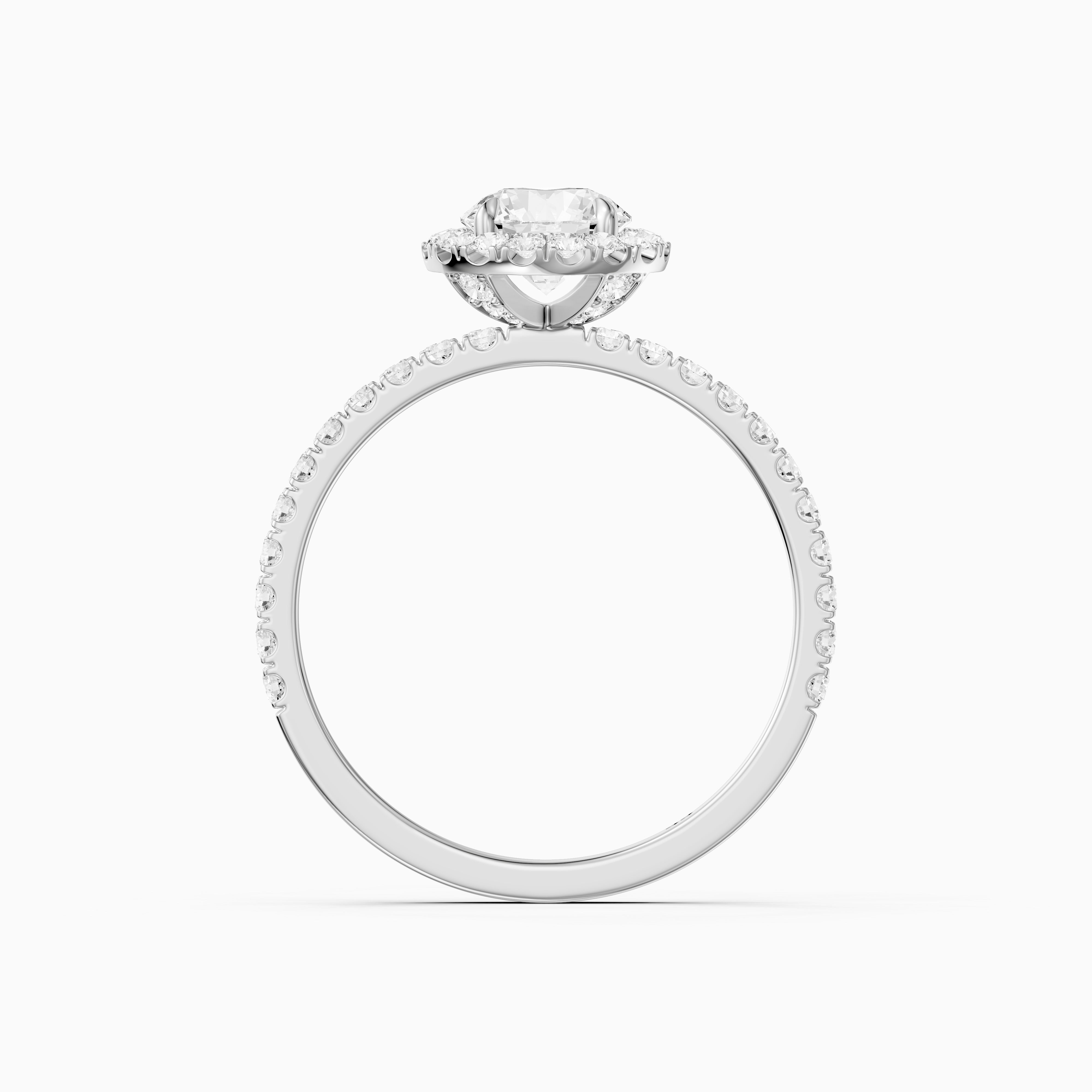 Gloria Round Cut Halo Pave Side Stone Moissanite Diamond Ring