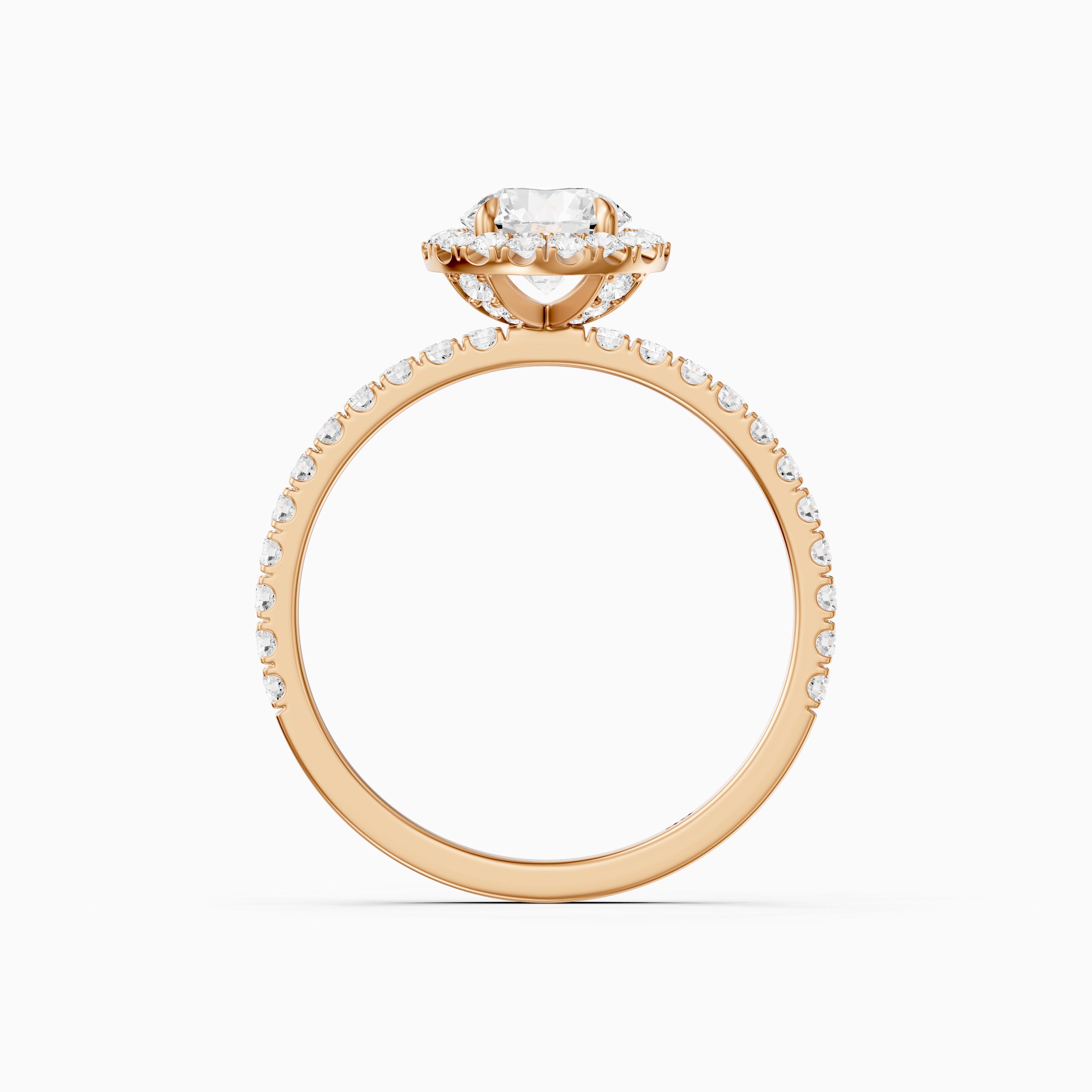 Gloria Round Cut Halo Pave Side Stone Moissanite Diamond Ring