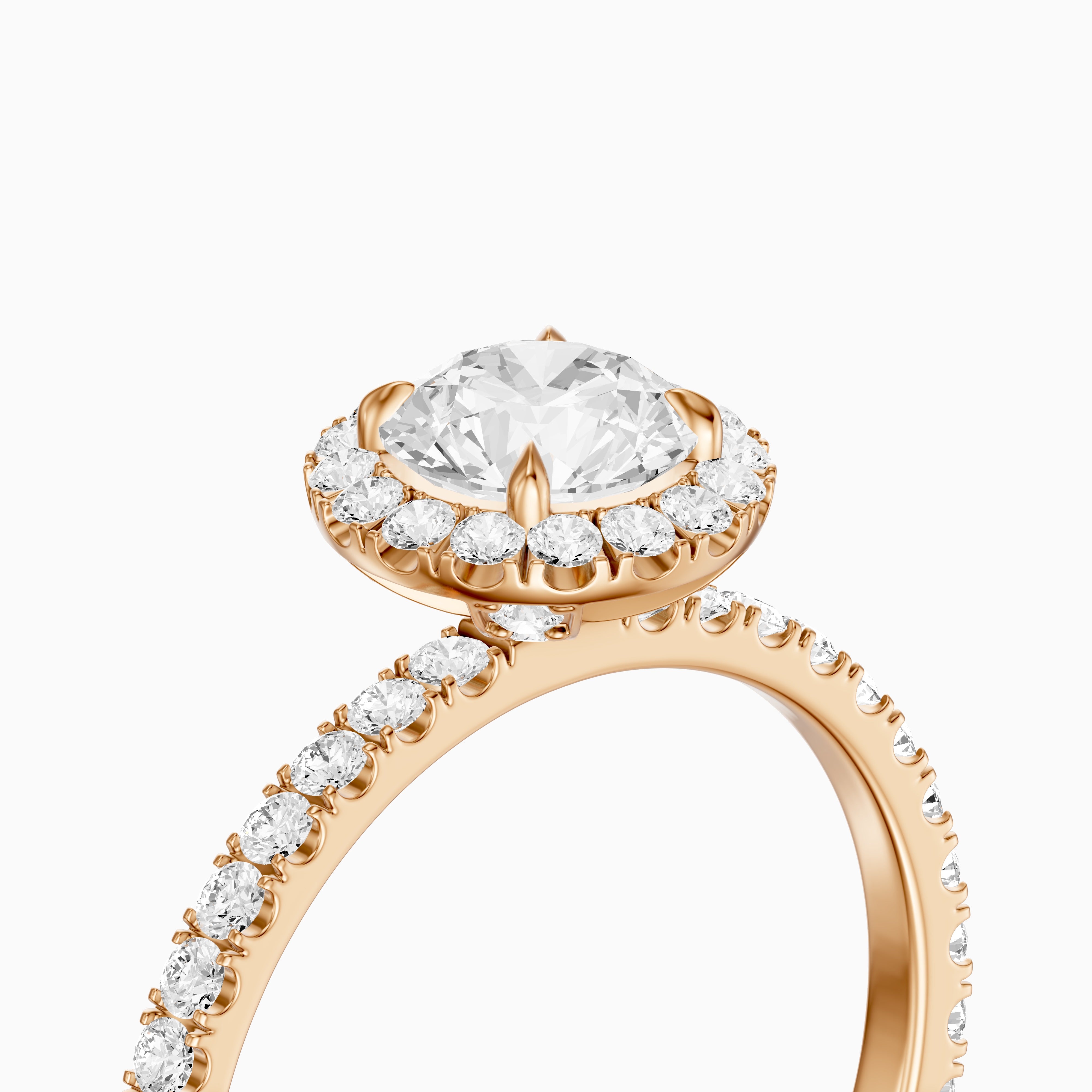 Gloria Round Cut Halo Pave Side Stone Moissanite Diamond Ring