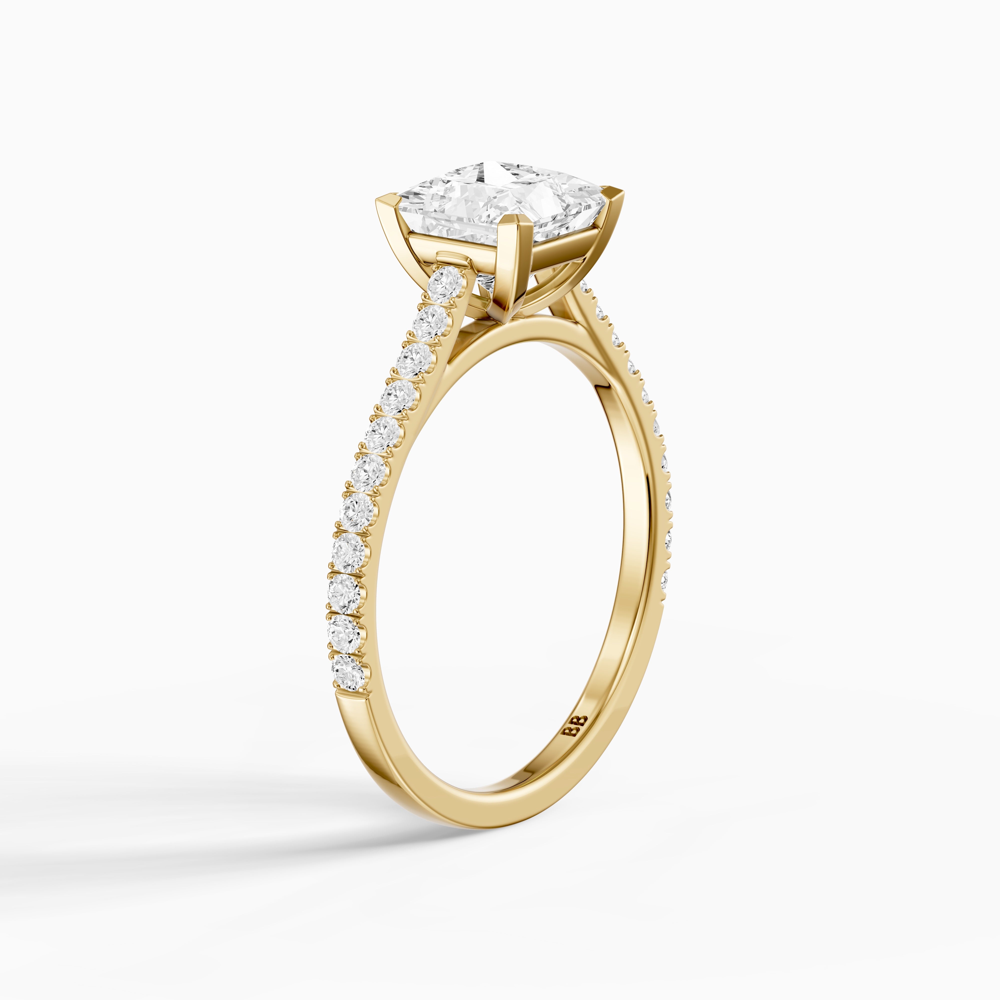 Jennie 4 Prong Princess Cut Pave Side Stone Moissanite Diamond Ring
