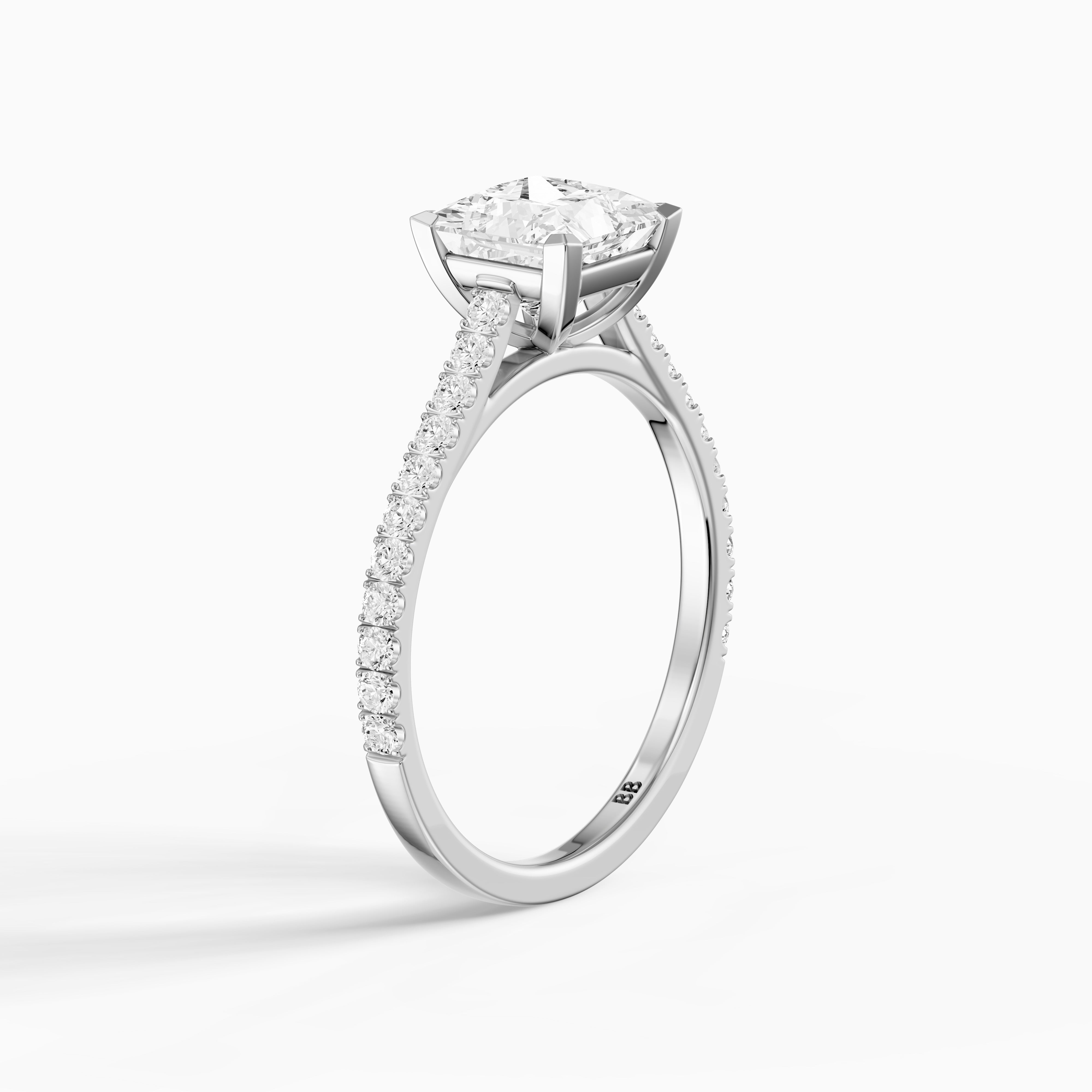 Jennie 4 Prong Princess Cut Pave Side Stone Lab Grown Diamond Ring