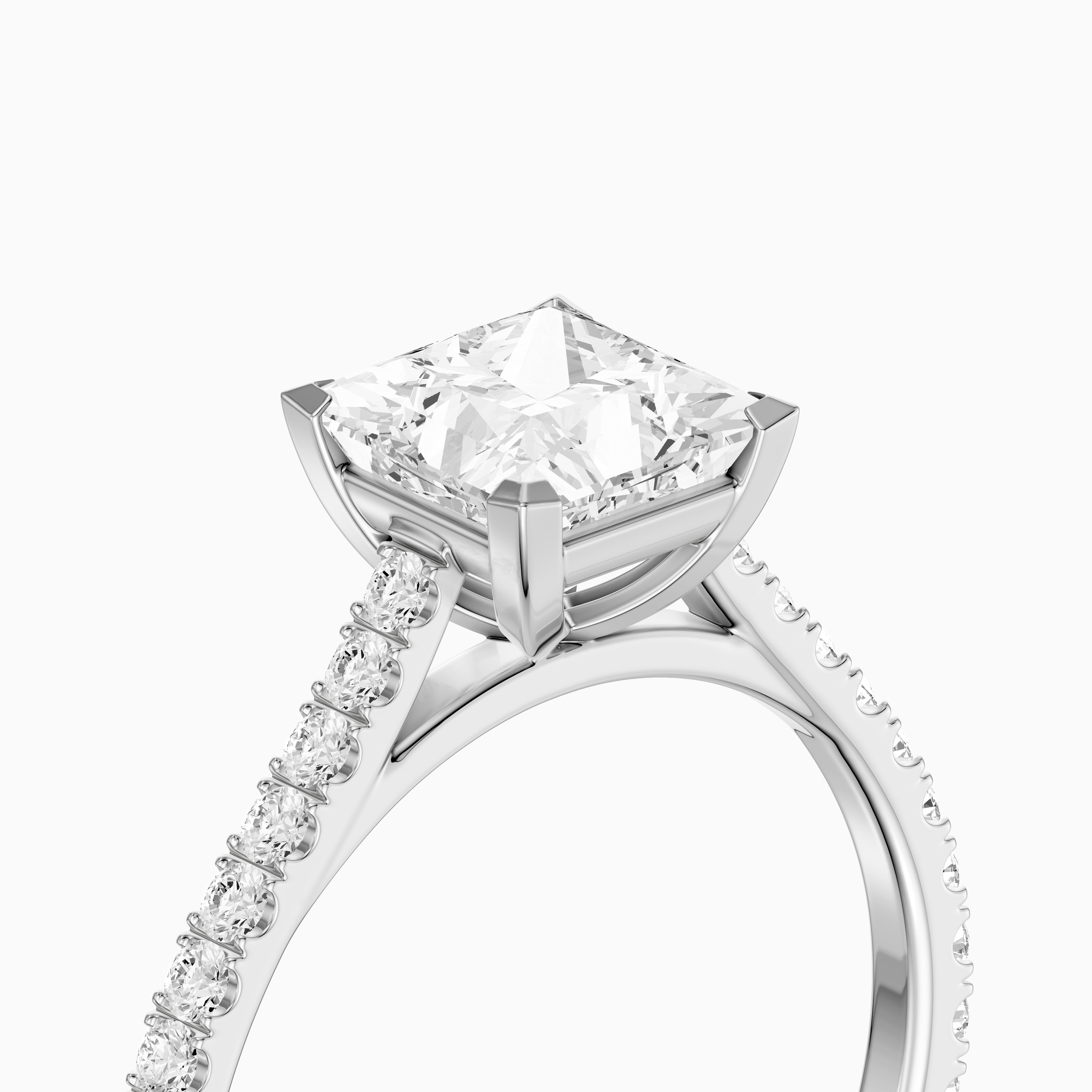 Jennie 4 Prong Princess Cut Pave Side Stone Lab Grown Diamond Ring