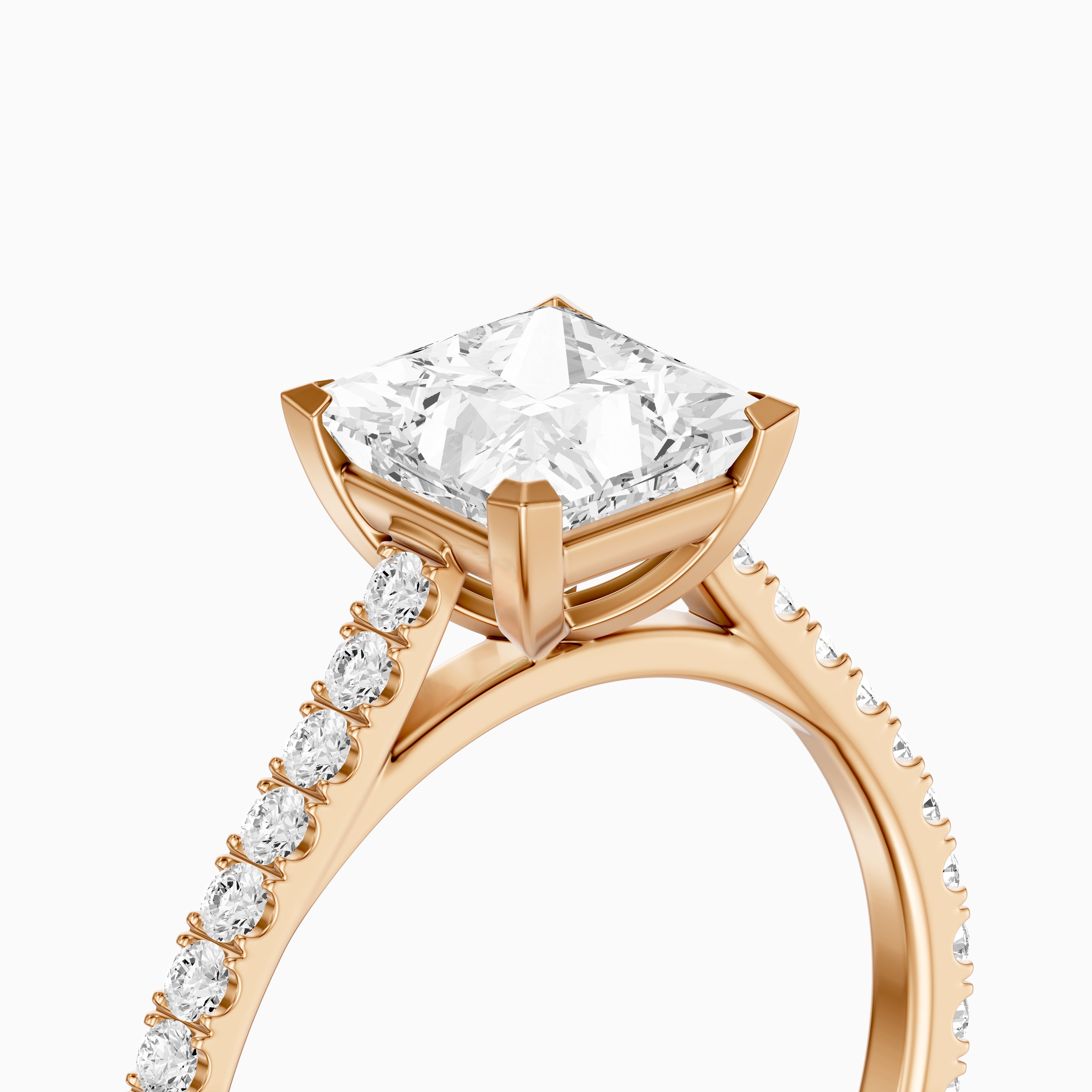 Jennie 4 Prong Princess Cut Pave Side Stone Lab Grown Diamond Ring