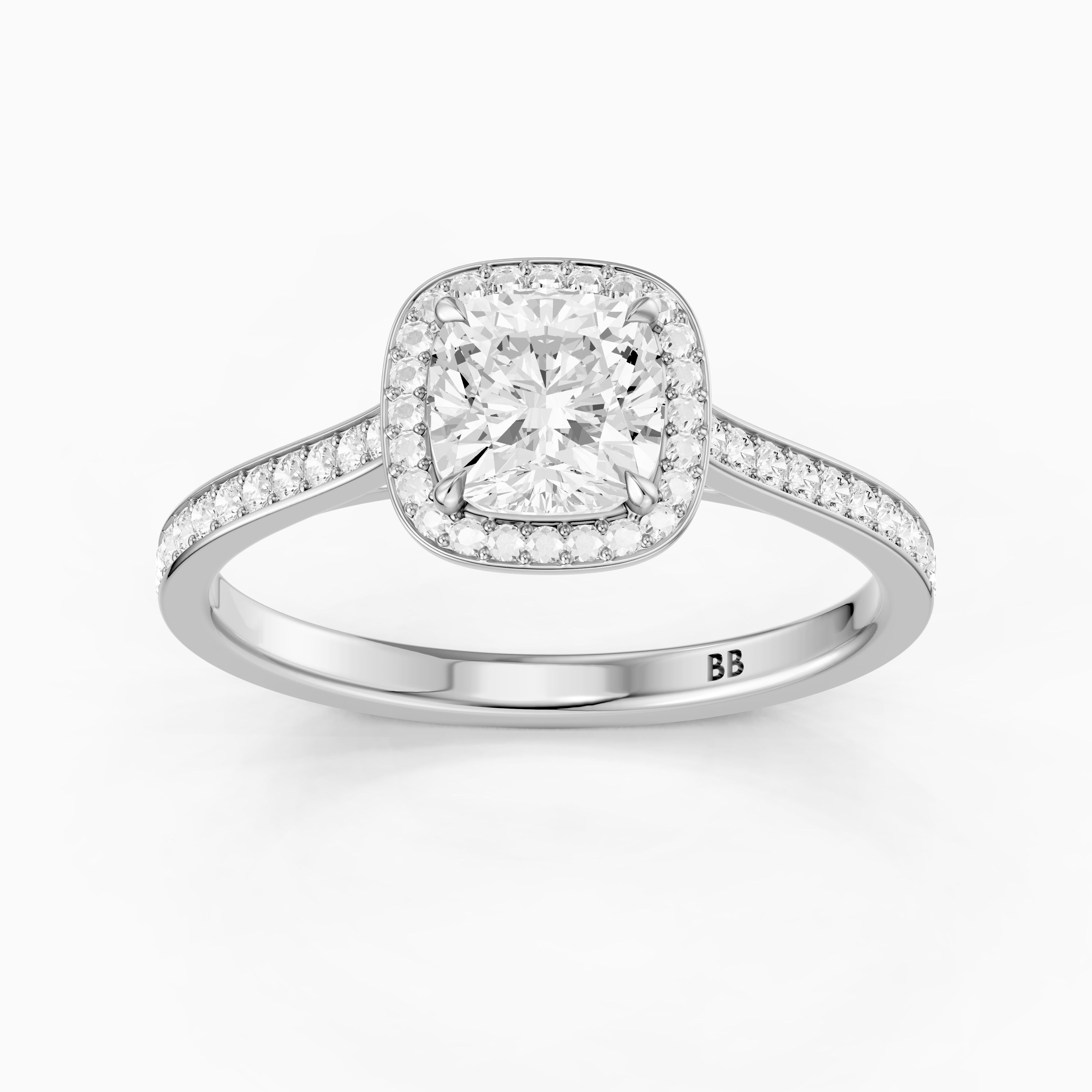 Kenzie Cushion Cut Halo Channel Set Moissanite Diamond Ring