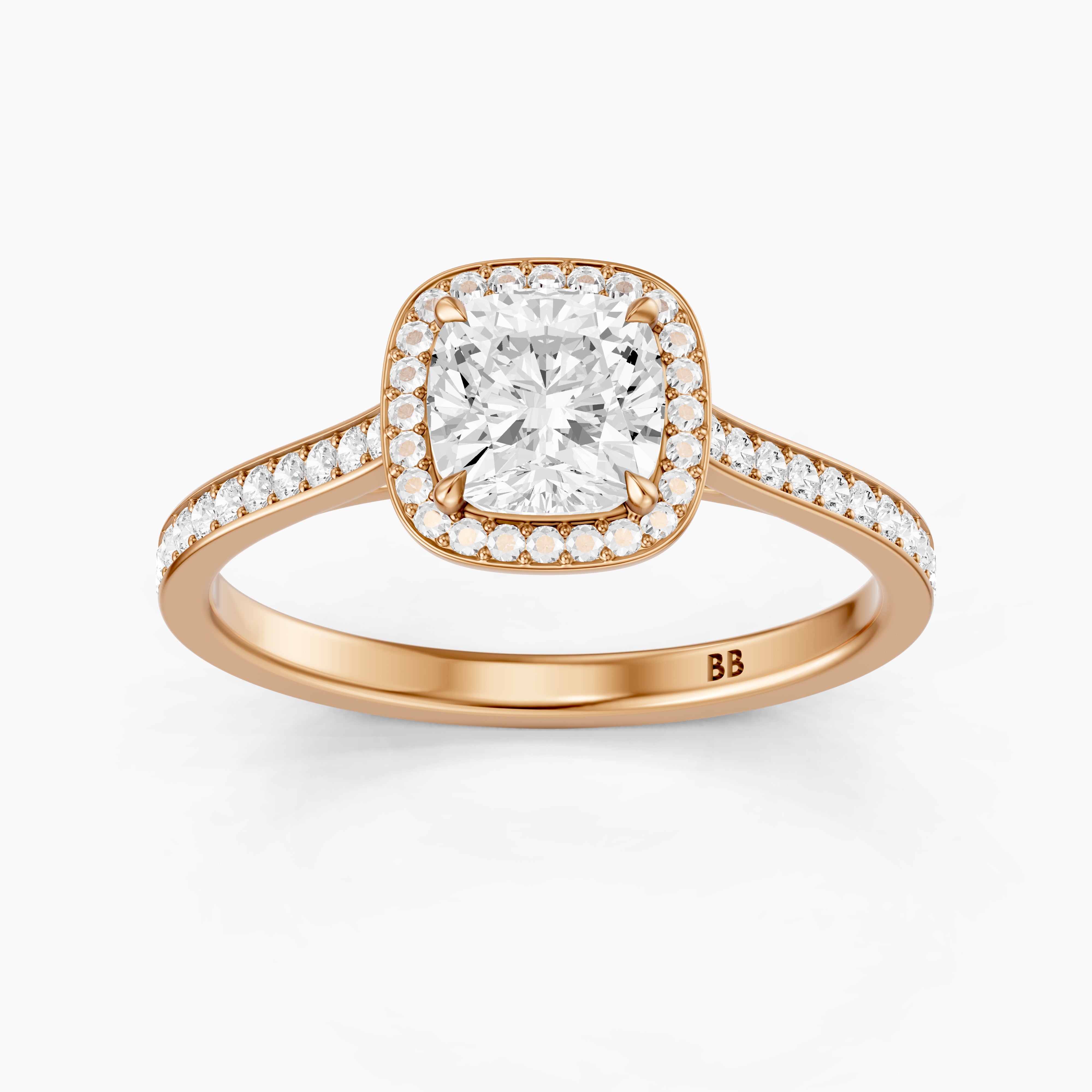 Kenzie Cushion Cut Halo Channel Set Moissanite Diamond Ring